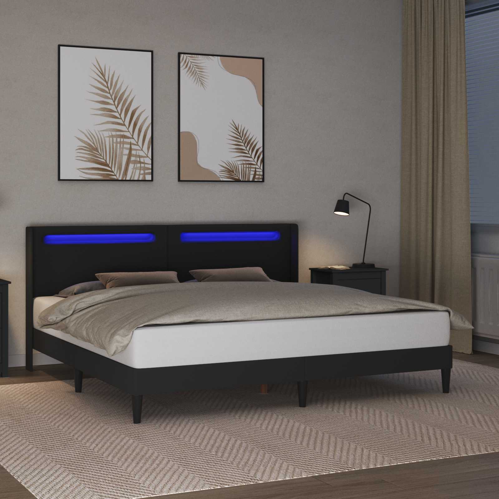 Bedframe met LED-stripverlichting Zwart 180 x 200 cm Kunstleer is nu te koop bij PeponiXL, paradijselijk wonen!