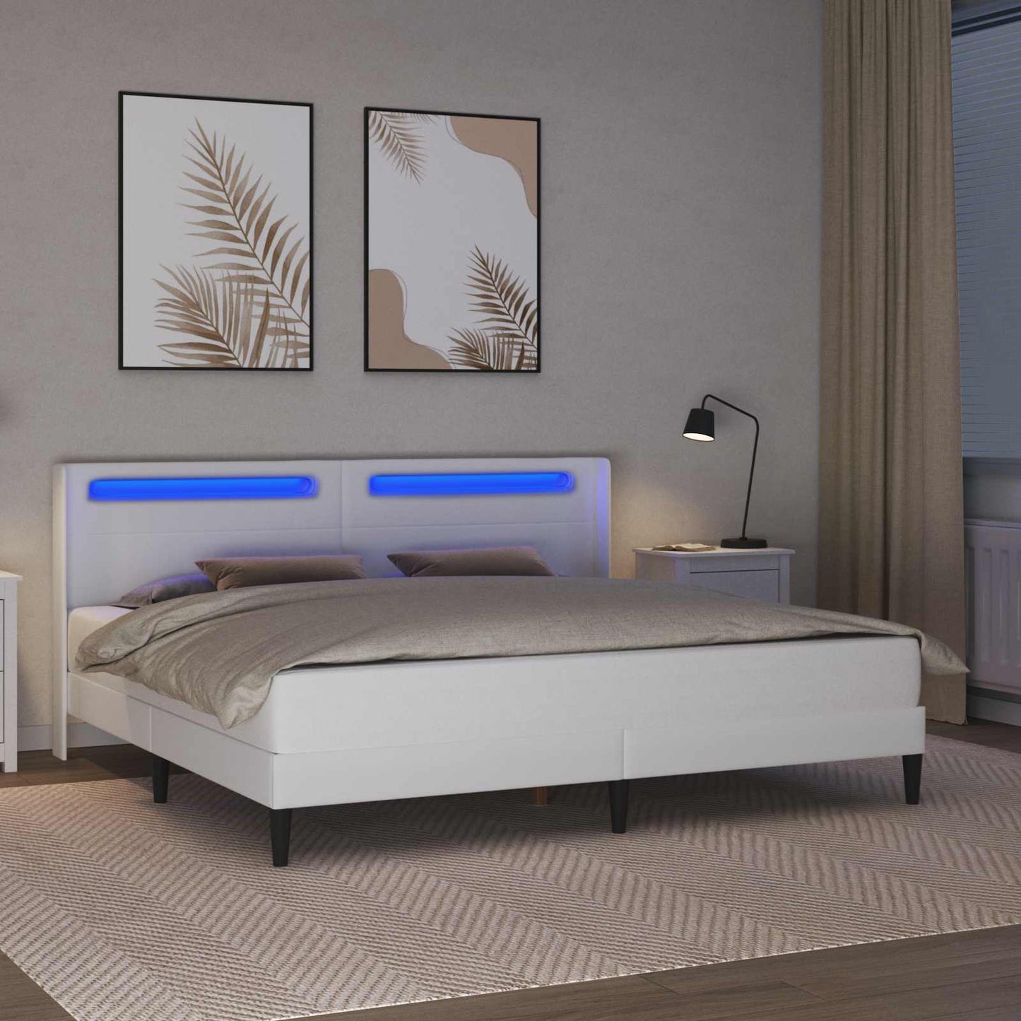 Bedframe met LED-stripverlichting Wit 180 x 200 cm Kunstleer is nu te koop bij PeponiXL, paradijselijk wonen!