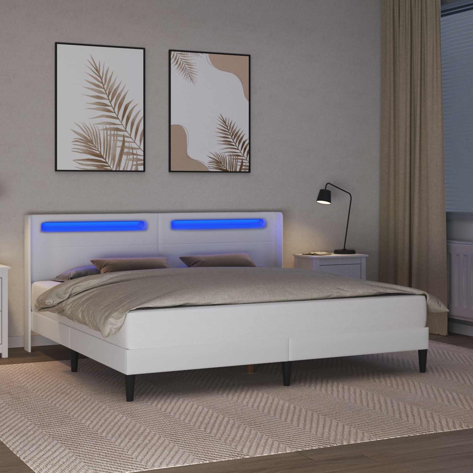 Bedframe met LED-stripverlichting Wit 180 x 200 cm Kunstleer is nu te koop bij PeponiXL, paradijselijk wonen!