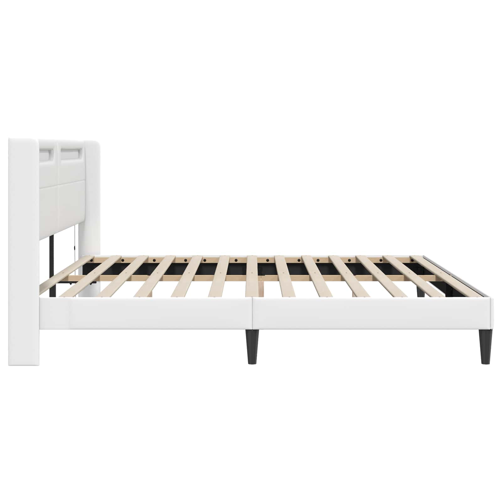 Bedframe met LED-stripverlichting Wit 180 x 200 cm Kunstleer is nu te koop bij PeponiXL, paradijselijk wonen!