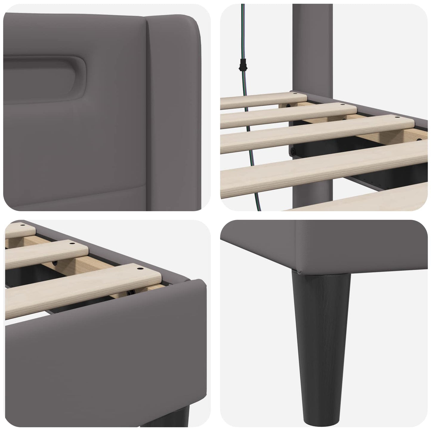 Bedframe met LED-stripverlichting Grijs 200 x200 cm Kunstleer is nu te koop bij PeponiXL, paradijselijk wonen!
