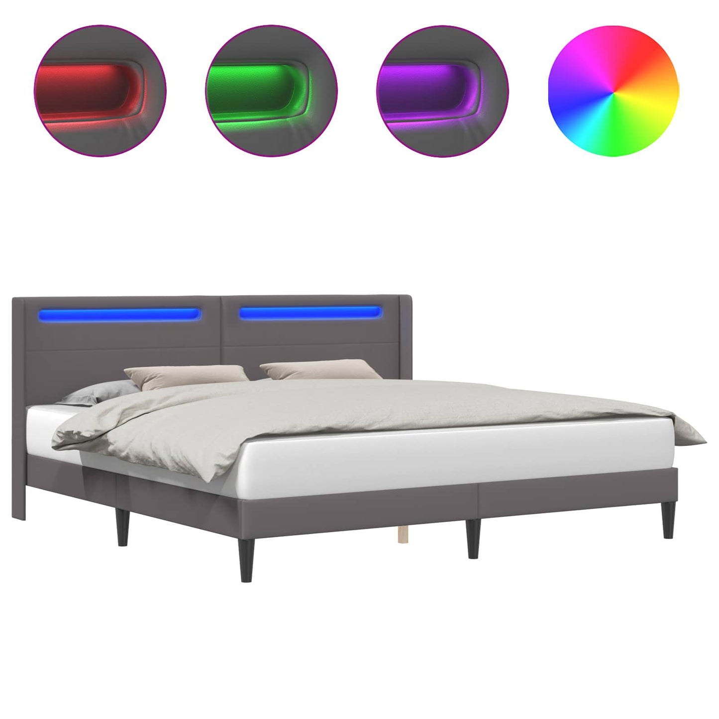 Bedframe met LED-stripverlichting Grijs 200 x200 cm Kunstleer is nu te koop bij PeponiXL, paradijselijk wonen!