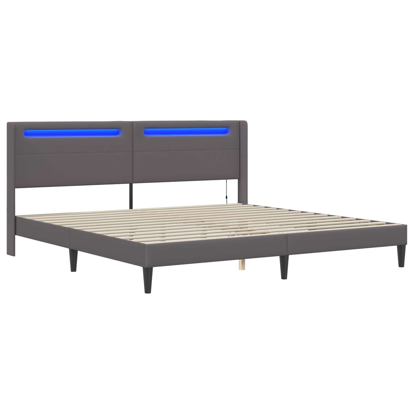 Bedframe met LED-stripverlichting Grijs 200 x200 cm Kunstleer is nu te koop bij PeponiXL, paradijselijk wonen!