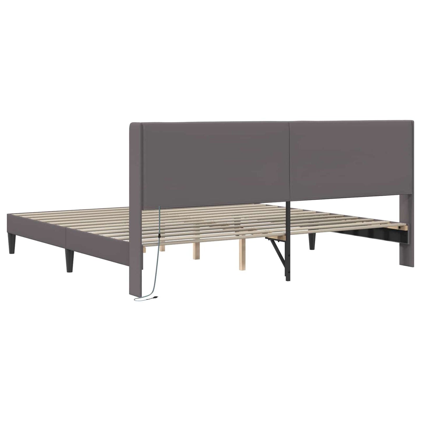 Bedframe met LED-stripverlichting Grijs 200 x200 cm Kunstleer is nu te koop bij PeponiXL, paradijselijk wonen!