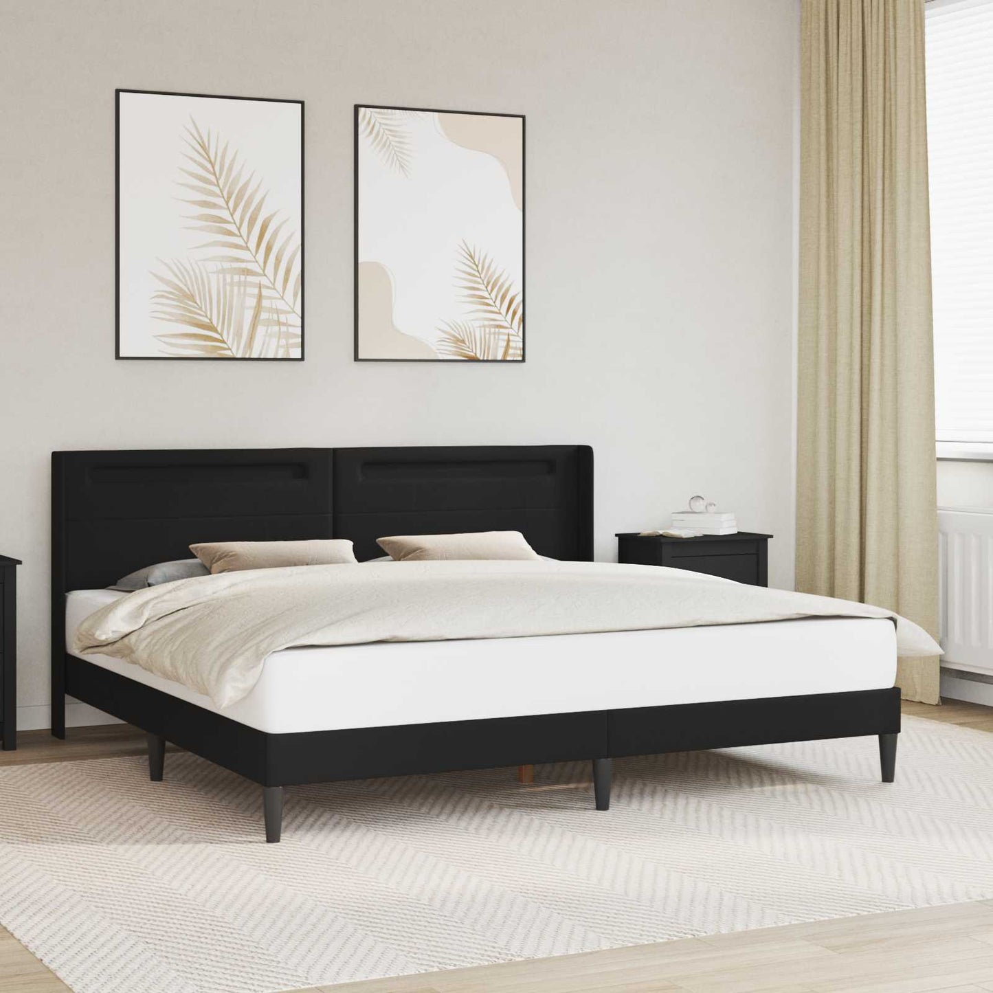 Bedframe met LED-stripverlichting Zwart 200 x200 cm Kunstleer is nu te koop bij PeponiXL, paradijselijk wonen!