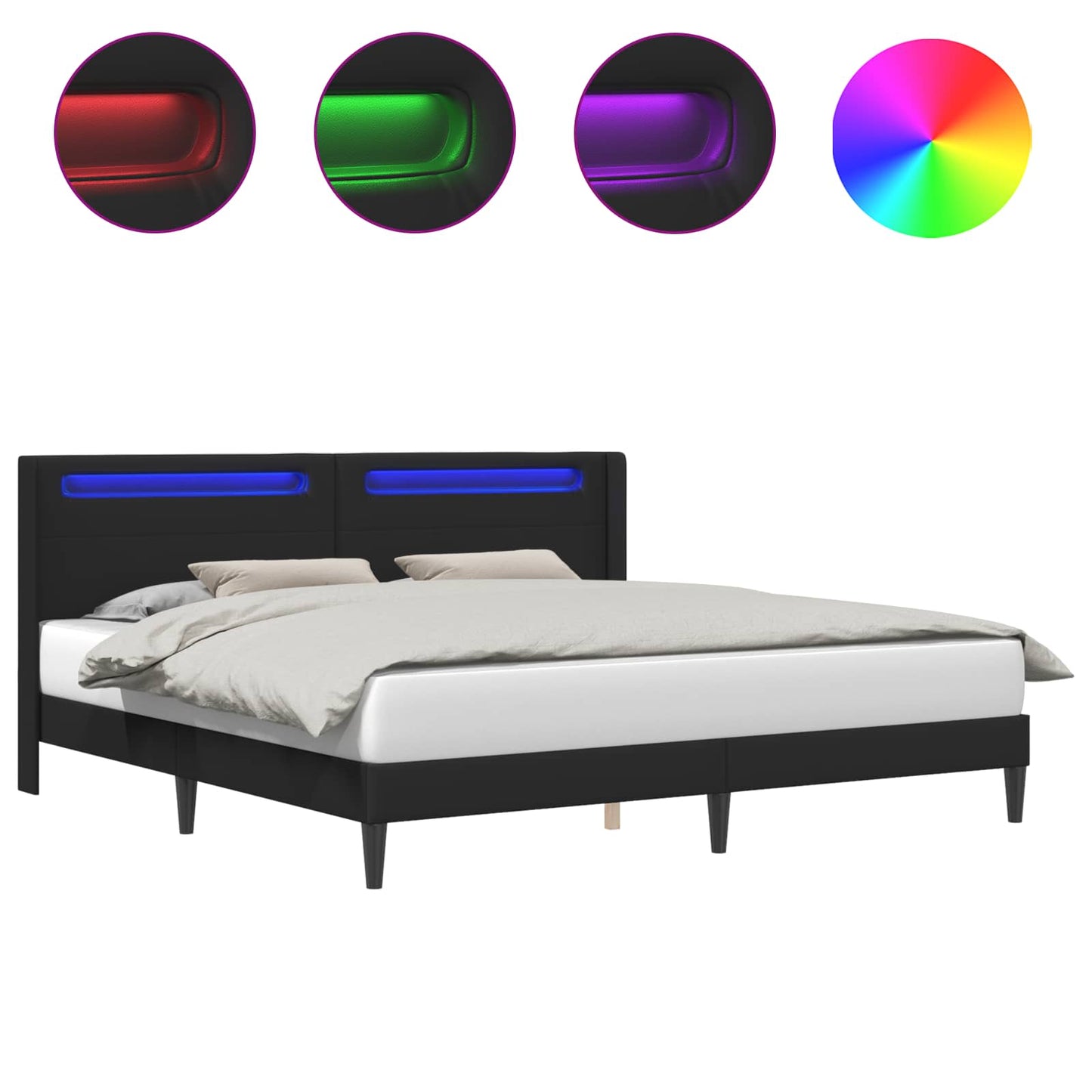 Bedframe met LED-stripverlichting Zwart 200 x200 cm Kunstleer is nu te koop bij PeponiXL, paradijselijk wonen!