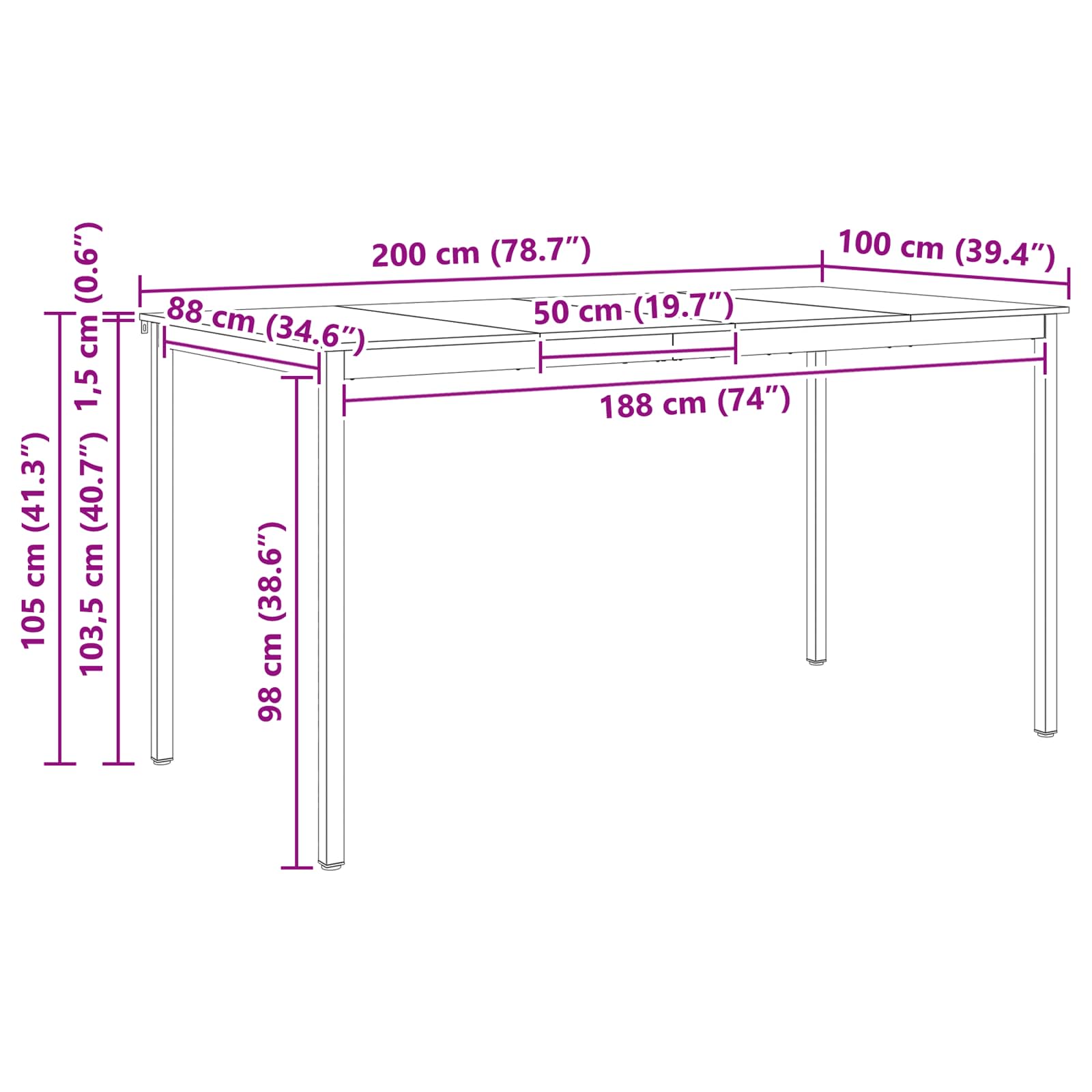 Bartafel Naturel 200 x 100 x 105 cm Massief grenenhout is nu te koop bij PeponiXL, paradijselijk wonen!