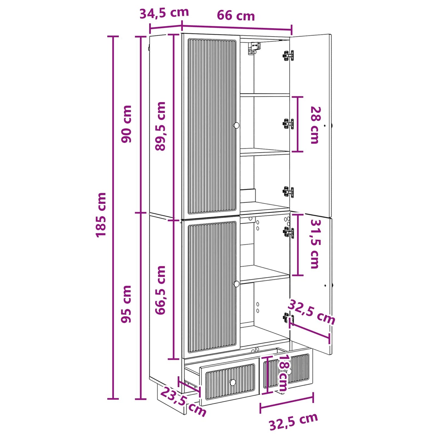 Kastenset 2 pcs Zwart 66 x 34,5 x 95 cm Bewerkt hout is nu te koop bij PeponiXL, paradijselijk wonen!