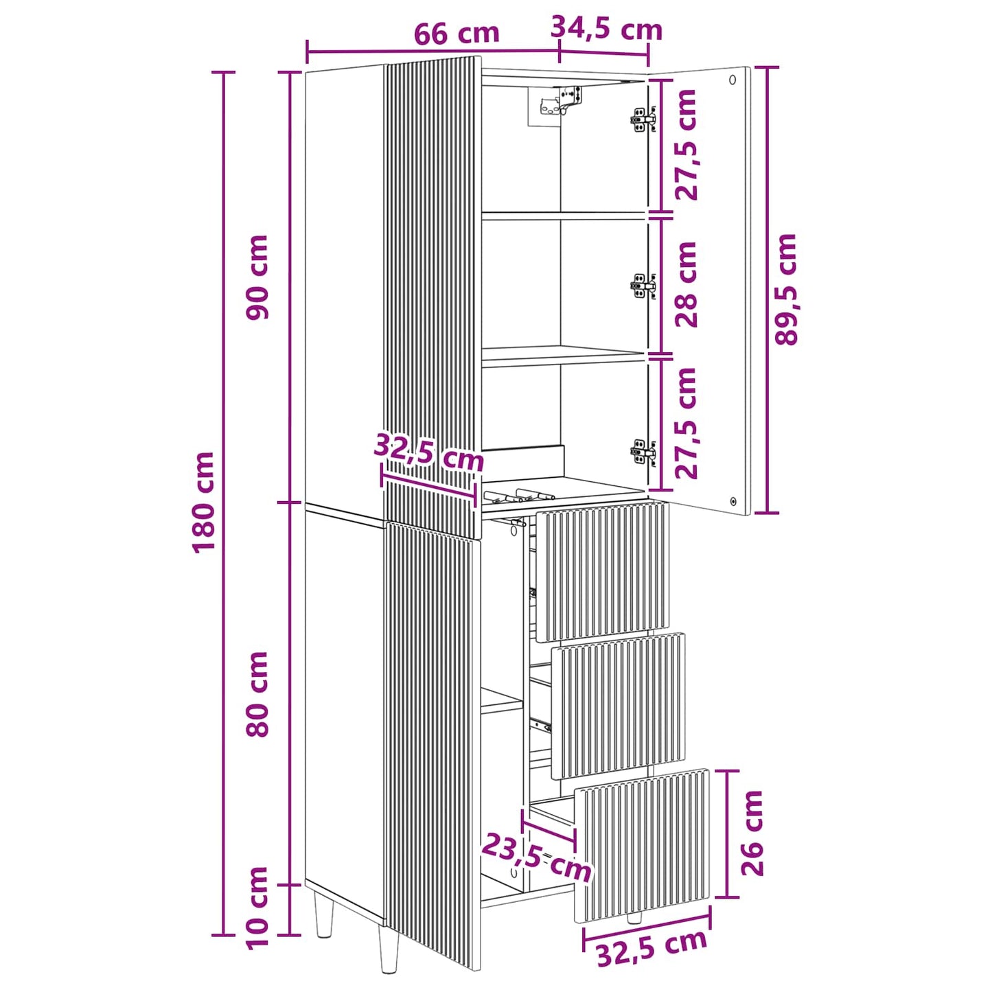 Kastenset 2 pcs 66 x 34,5 x 90 cm Bewerkt hout