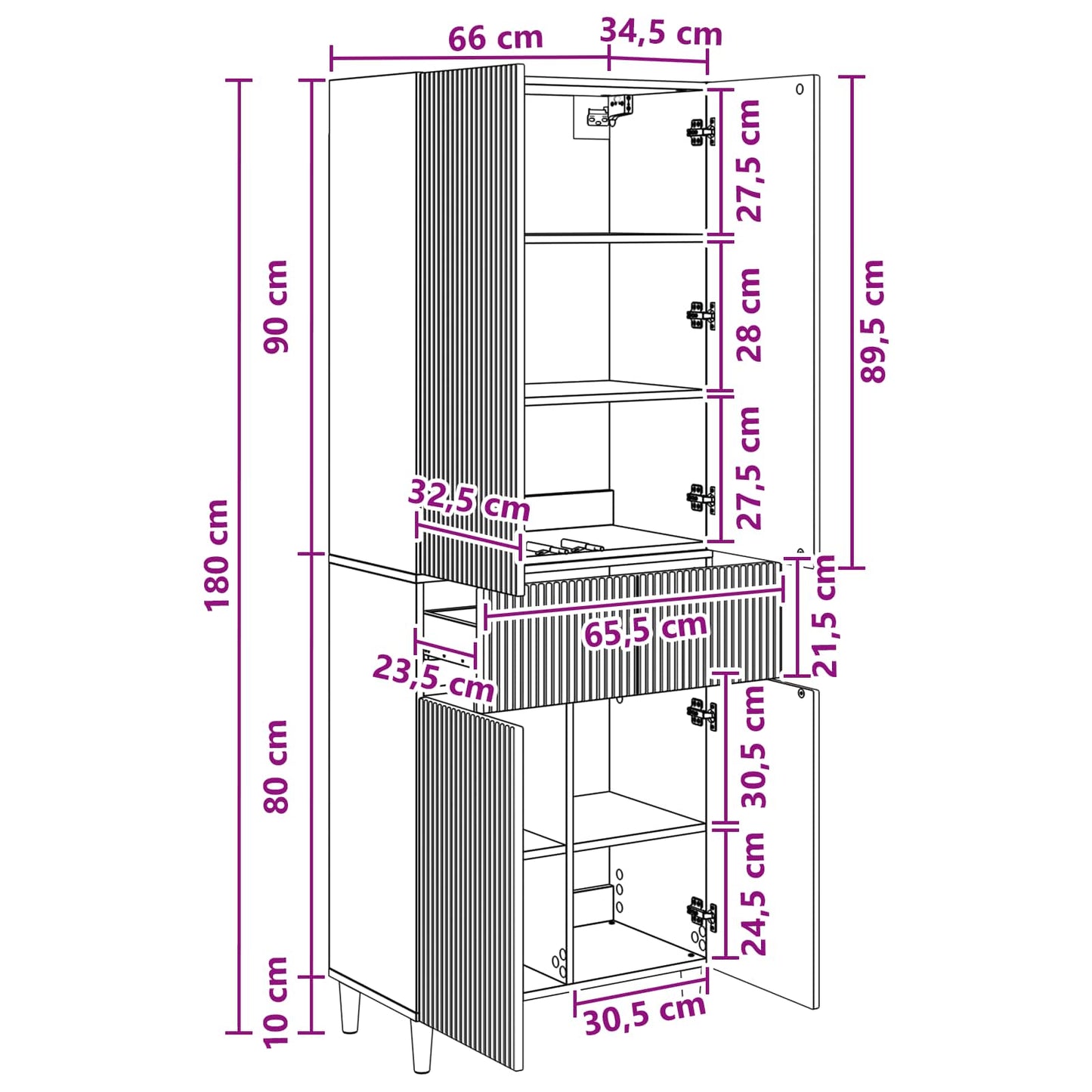 Kastenset 2 pcs 66 x 34,5 x 90 cm Bewerkt hout