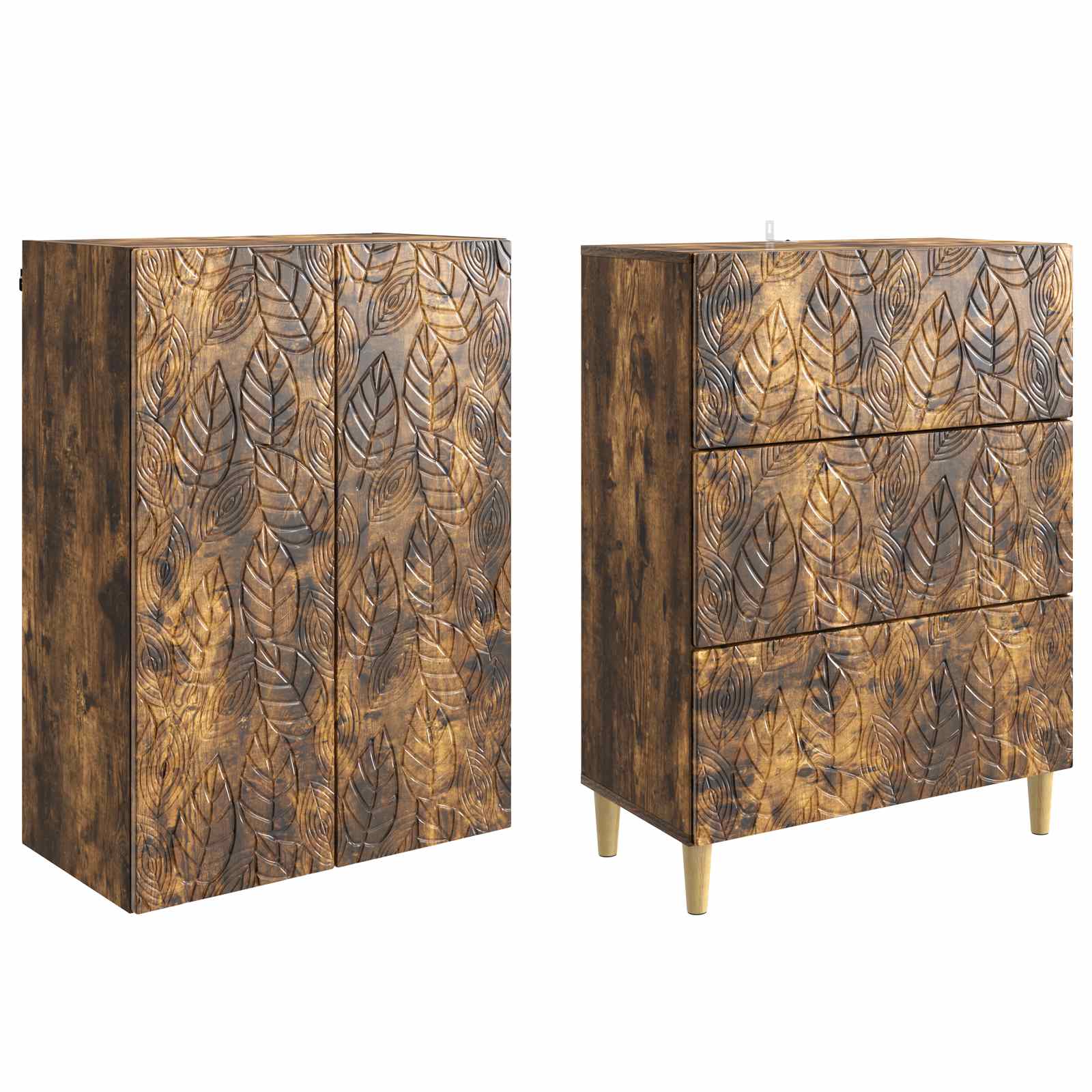 Kastenset 2 pcs Gerookt eiken 66 x 34,5 x 90 cm Bewerkt hout is nu te koop bij PeponiXL, paradijselijk wonen!