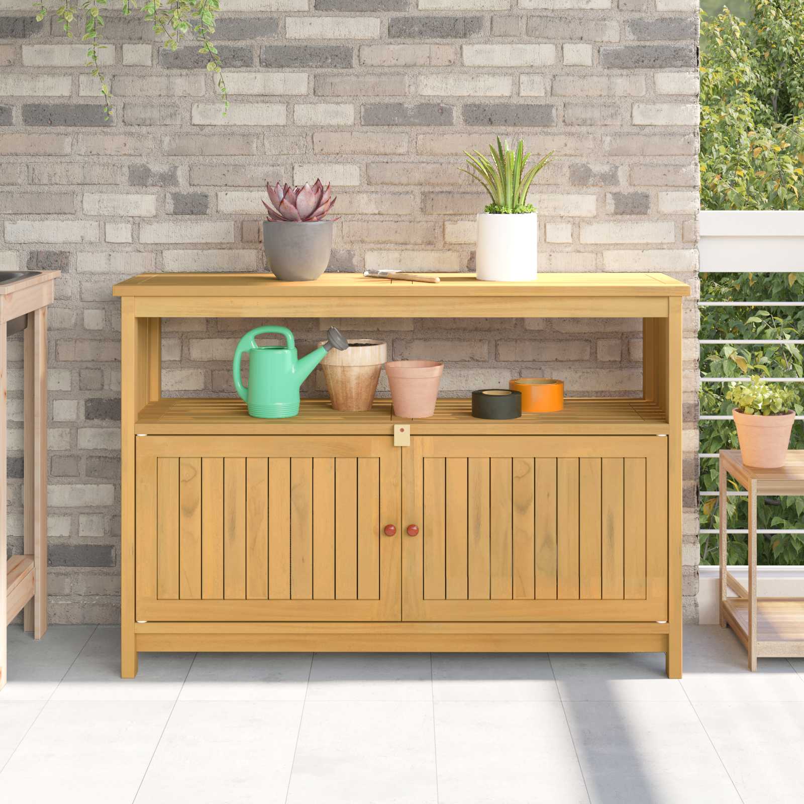 Tuin Console Tafel met opslag Licht acacia 110 x 35 x 75 cm is nu te koop bij PeponiXL, paradijselijk wonen!