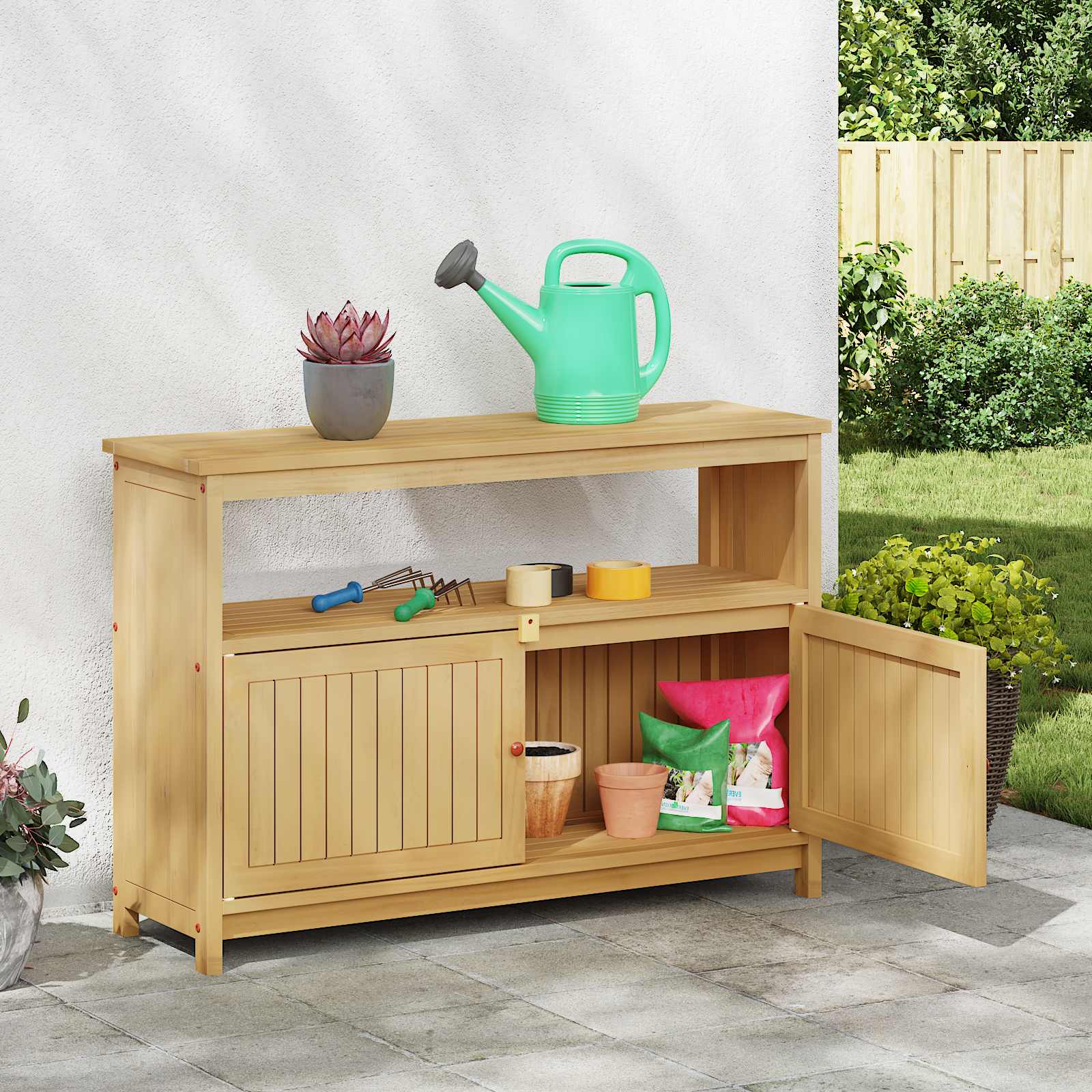 Tuin Console Tafel met opslag Licht acacia 110 x 35 x 75 cm is nu te koop bij PeponiXL, paradijselijk wonen!