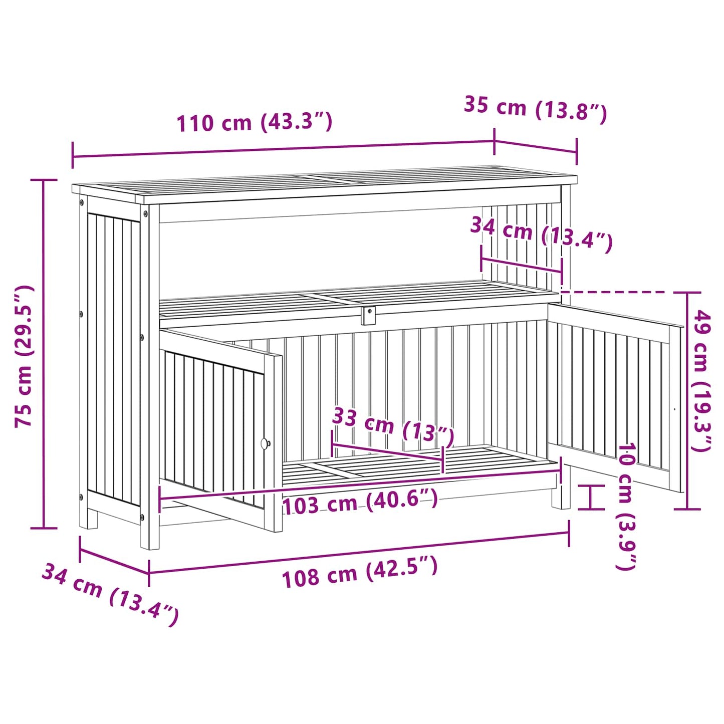 Tuin Console Tafel met opslag Licht acacia 110 x 35 x 75 cm is nu te koop bij PeponiXL, paradijselijk wonen!