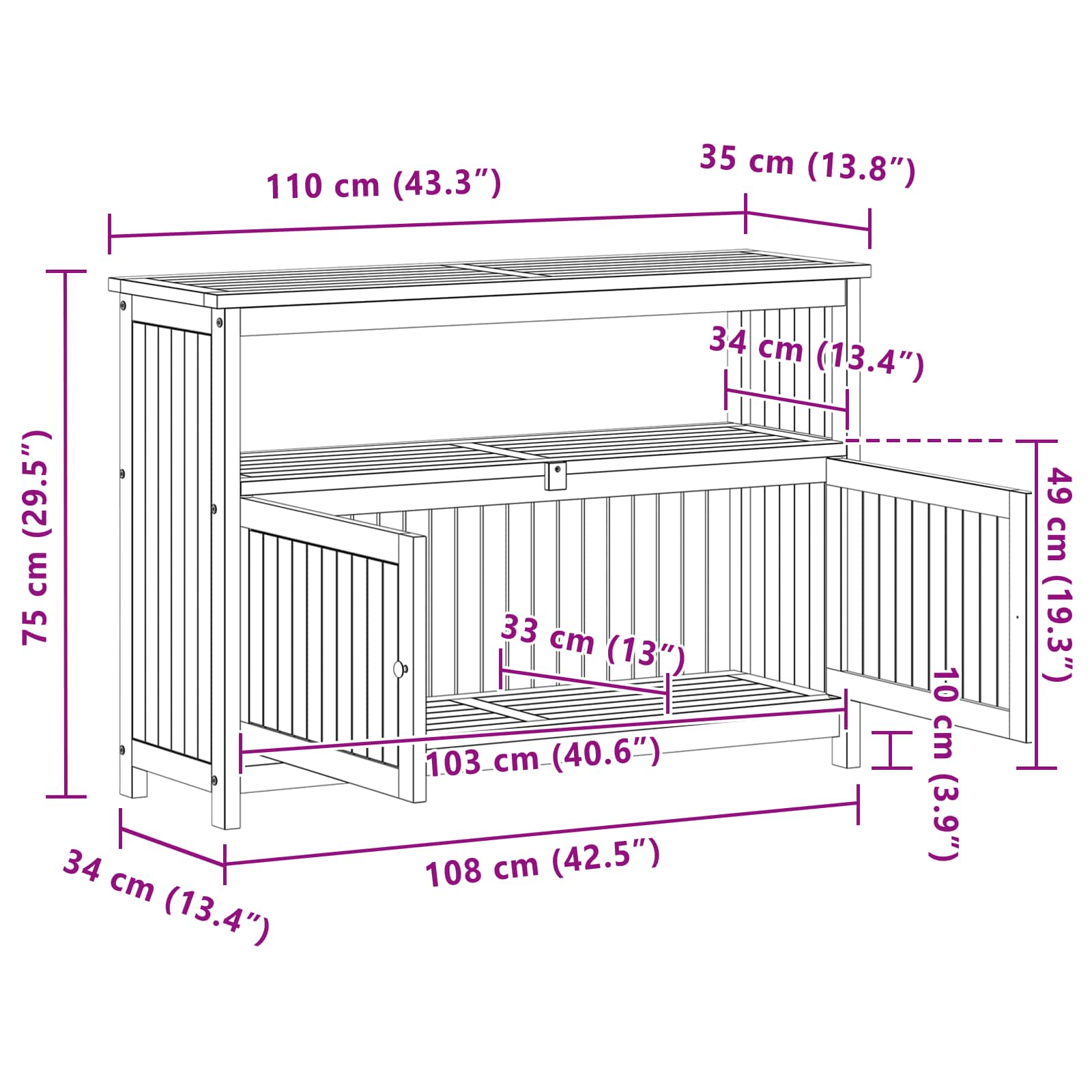 Tuin Console Tafel met opslag Licht acacia 110 x 35 x 75 cm is nu te koop bij PeponiXL, paradijselijk wonen!
