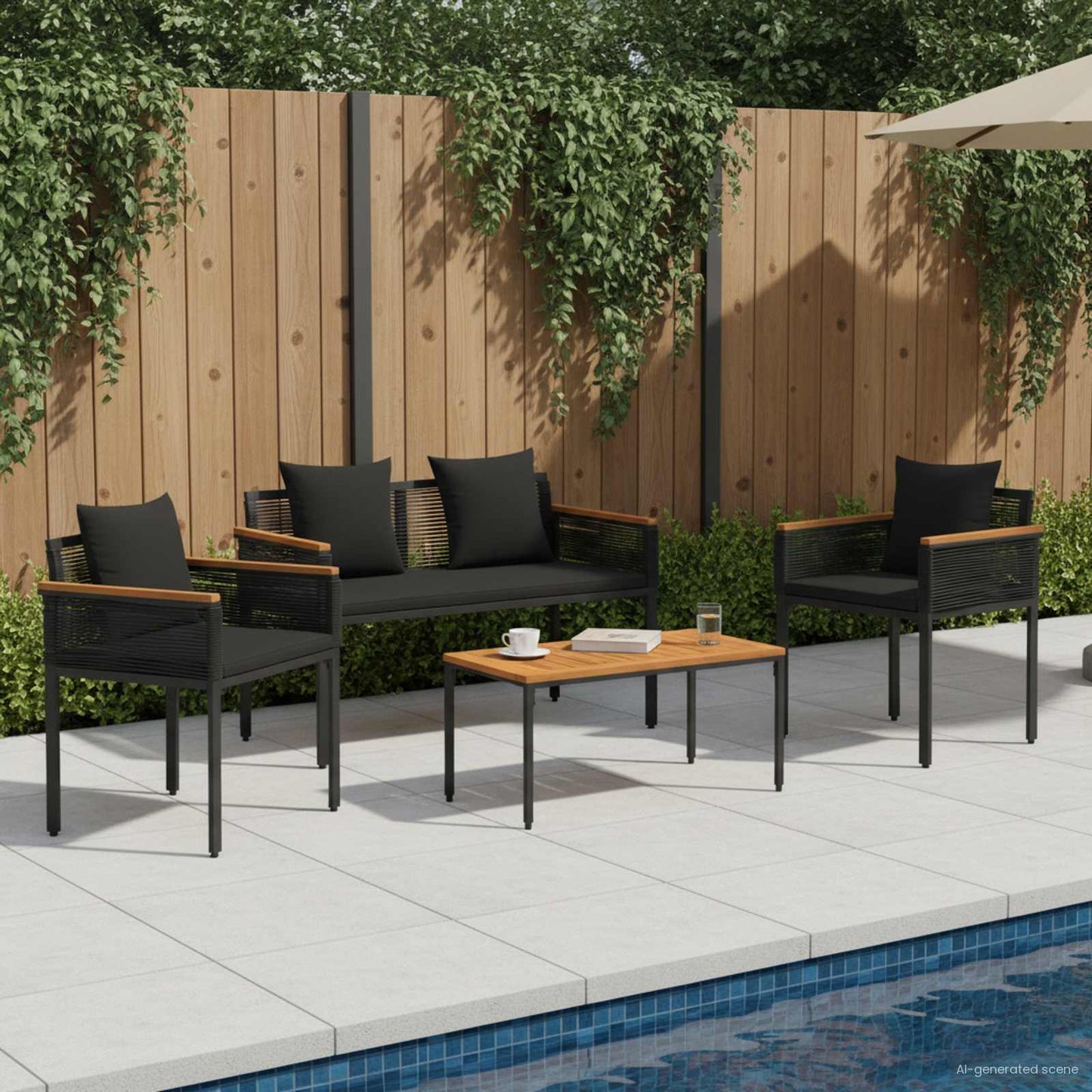 Buitenmeubelset met kussen 4 pcs Zwart poly rattan is nu te koop bij PeponiXL, paradijselijk wonen!