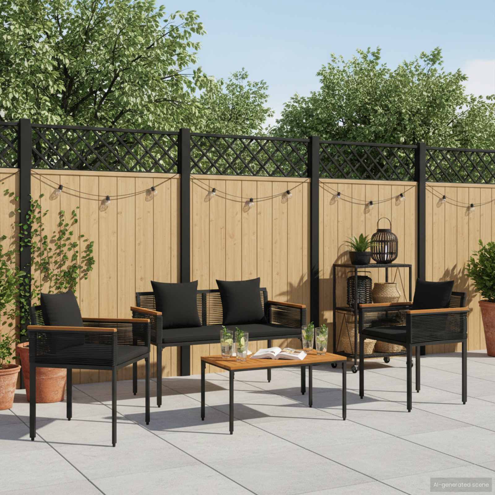 Buitenmeubelset met kussen 4 pcs Zwart poly rattan is nu te koop bij PeponiXL, paradijselijk wonen!