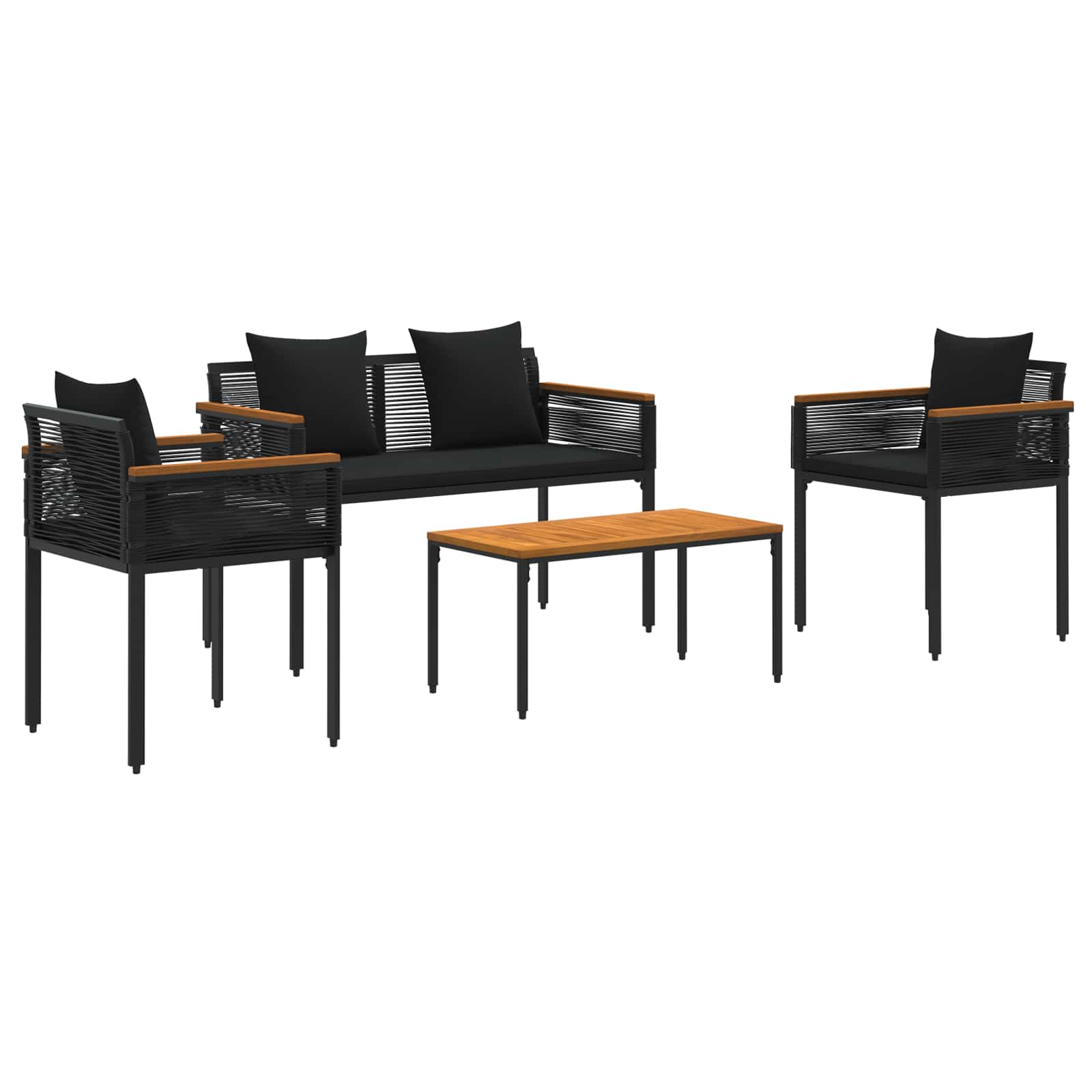 Buitenmeubelset met kussen 4 pcs Zwart poly rattan is nu te koop bij PeponiXL, paradijselijk wonen!