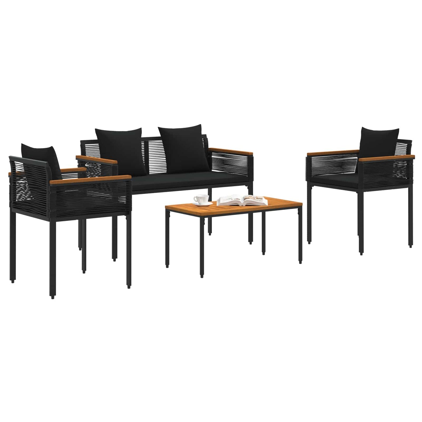 Buitenmeubelset met kussen 4 pcs Zwart poly rattan is nu te koop bij PeponiXL, paradijselijk wonen!
