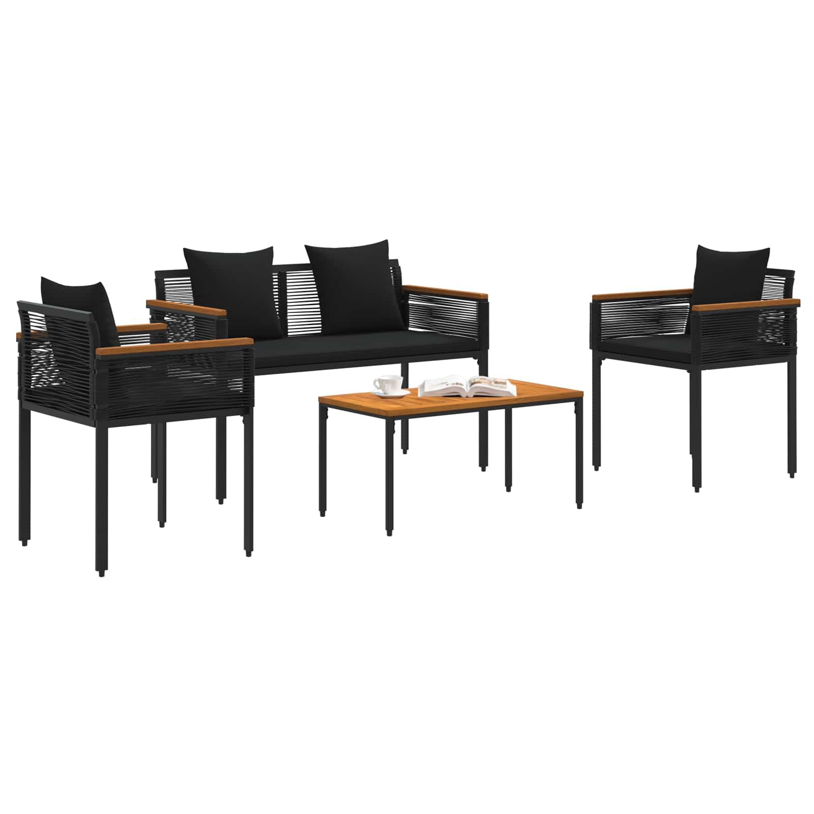 Buitenmeubelset met kussen 4 pcs Zwart poly rattan is nu te koop bij PeponiXL, paradijselijk wonen!