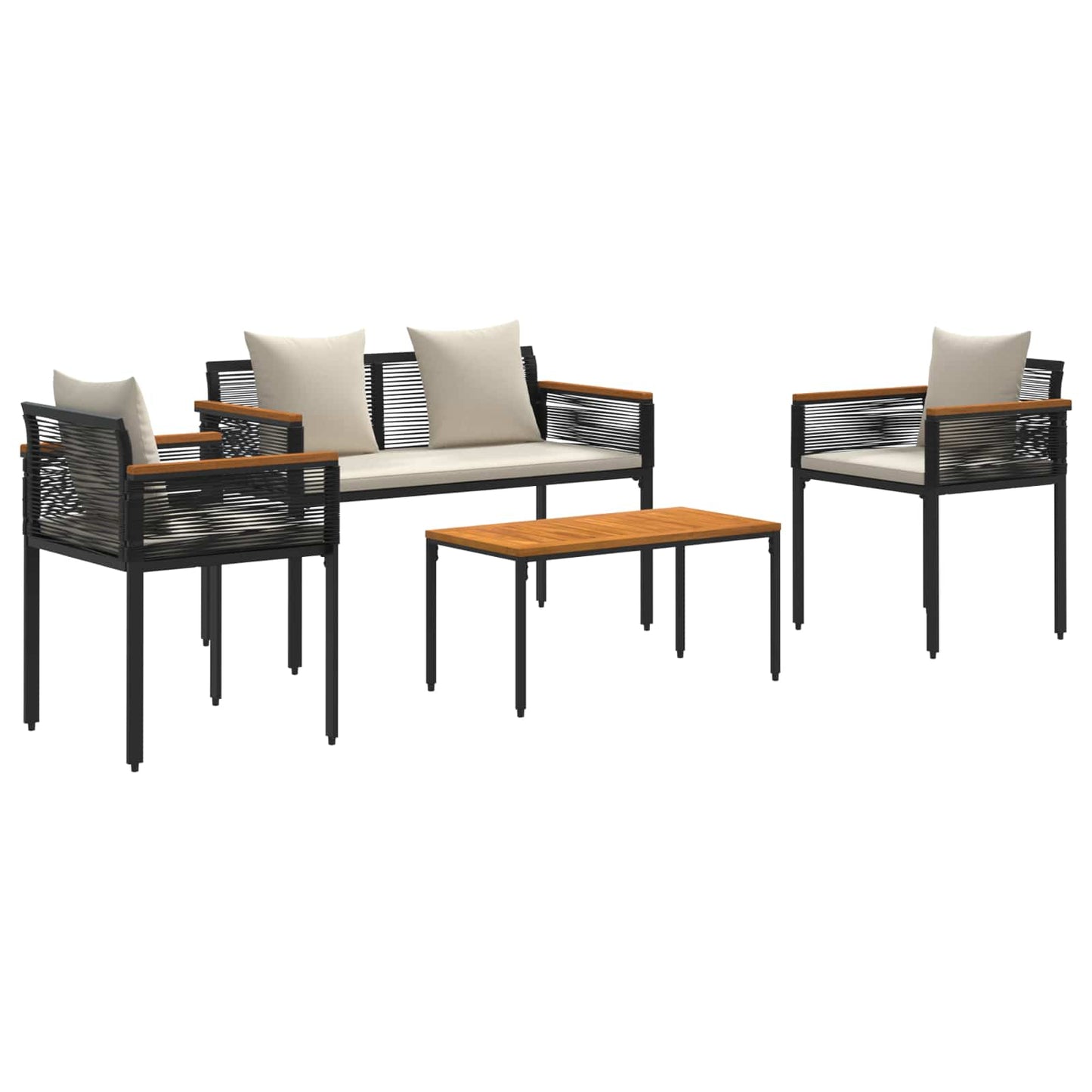 Buitenmeubelset met kussen Zwart en Cream Wit poly rattan is nu te koop bij PeponiXL, paradijselijk wonen!