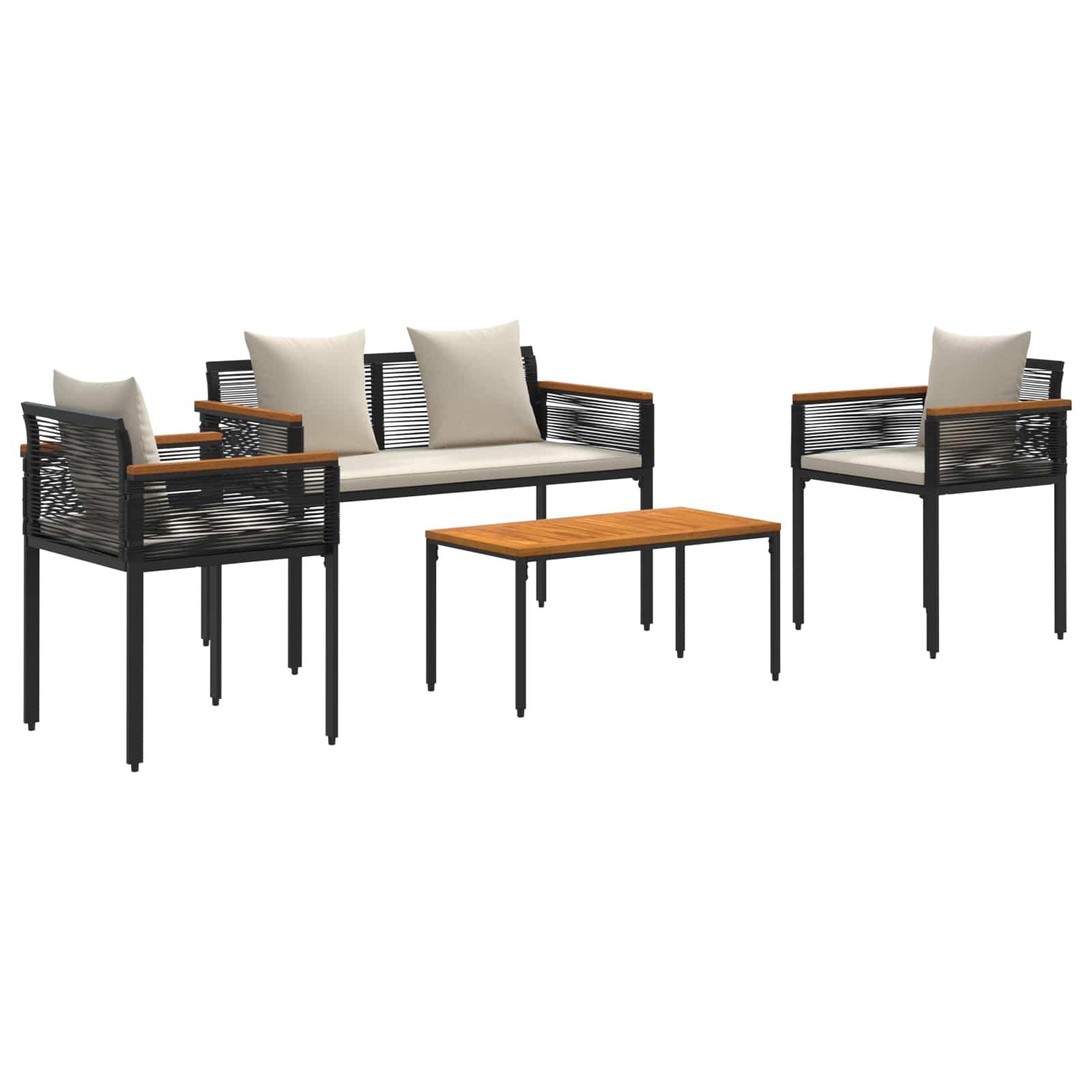 Buitenmeubelset met kussen Zwart en Cream Wit poly rattan is nu te koop bij PeponiXL, paradijselijk wonen!