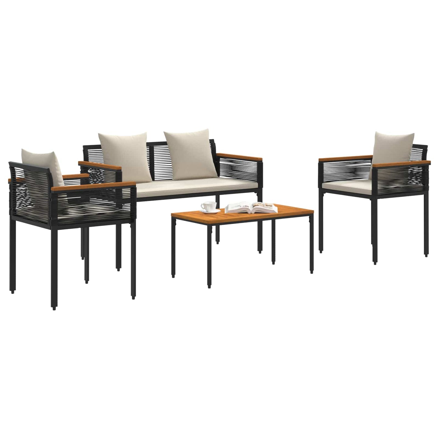 Buitenmeubelset met kussen Zwart en Cream Wit poly rattan is nu te koop bij PeponiXL, paradijselijk wonen!
