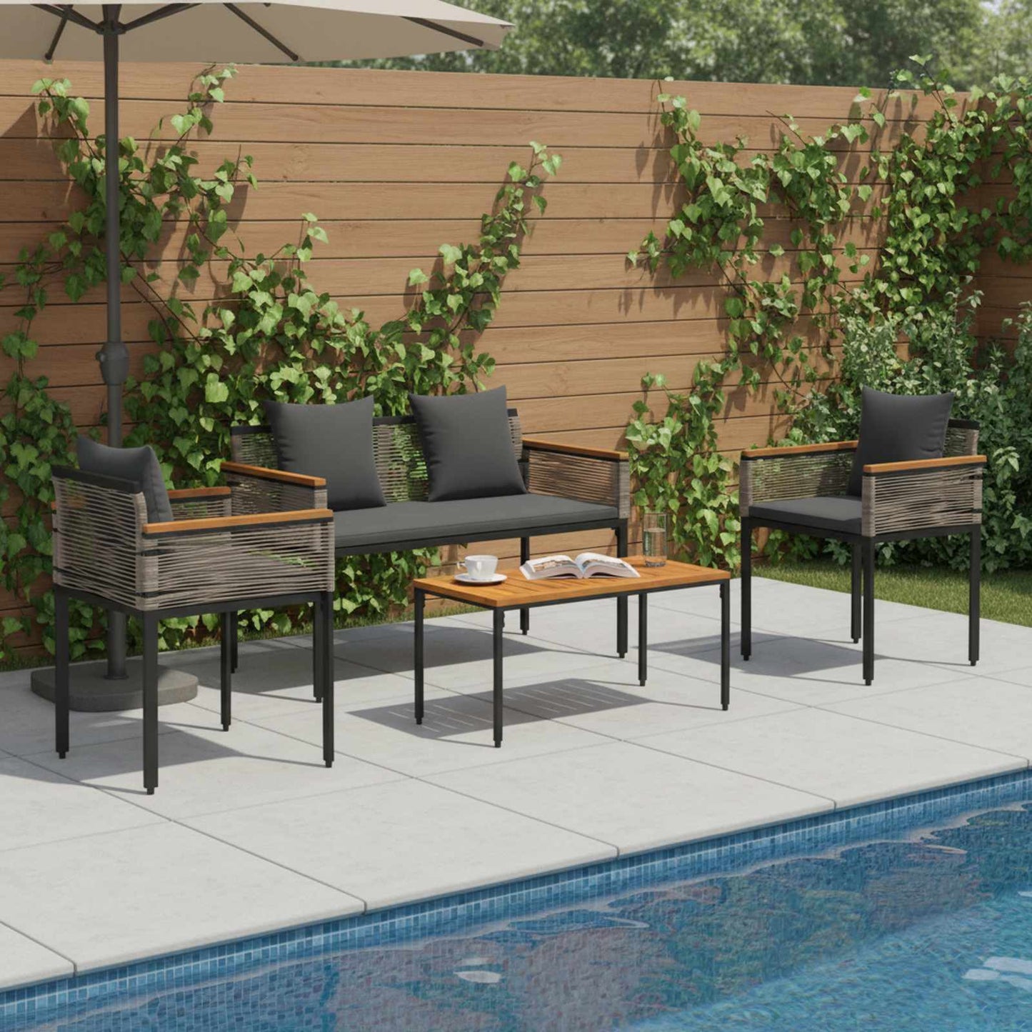 Buitenmeubelset met kussen Grijs en Donkergrijs poly rattan is nu te koop bij PeponiXL, paradijselijk wonen!