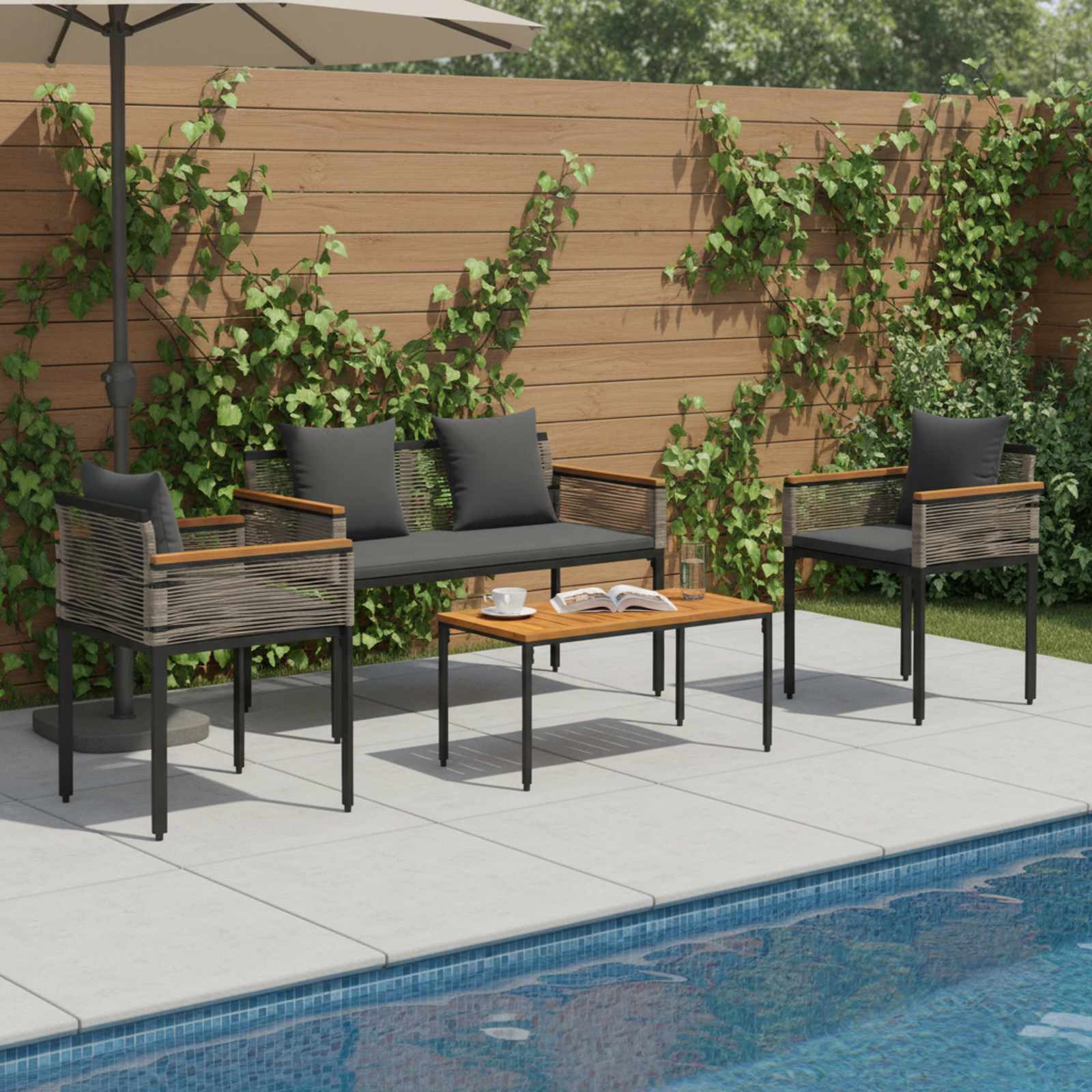 Buitenmeubelset met kussen Grijs en Donkergrijs poly rattan is nu te koop bij PeponiXL, paradijselijk wonen!