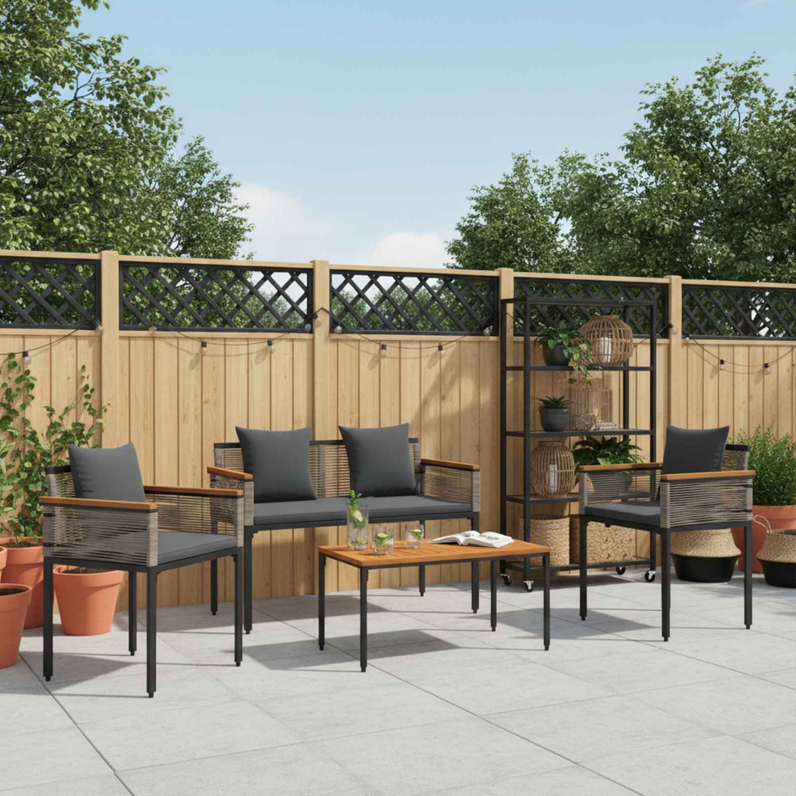 Buitenmeubelset met kussen Grijs en Donkergrijs poly rattan is nu te koop bij PeponiXL, paradijselijk wonen!