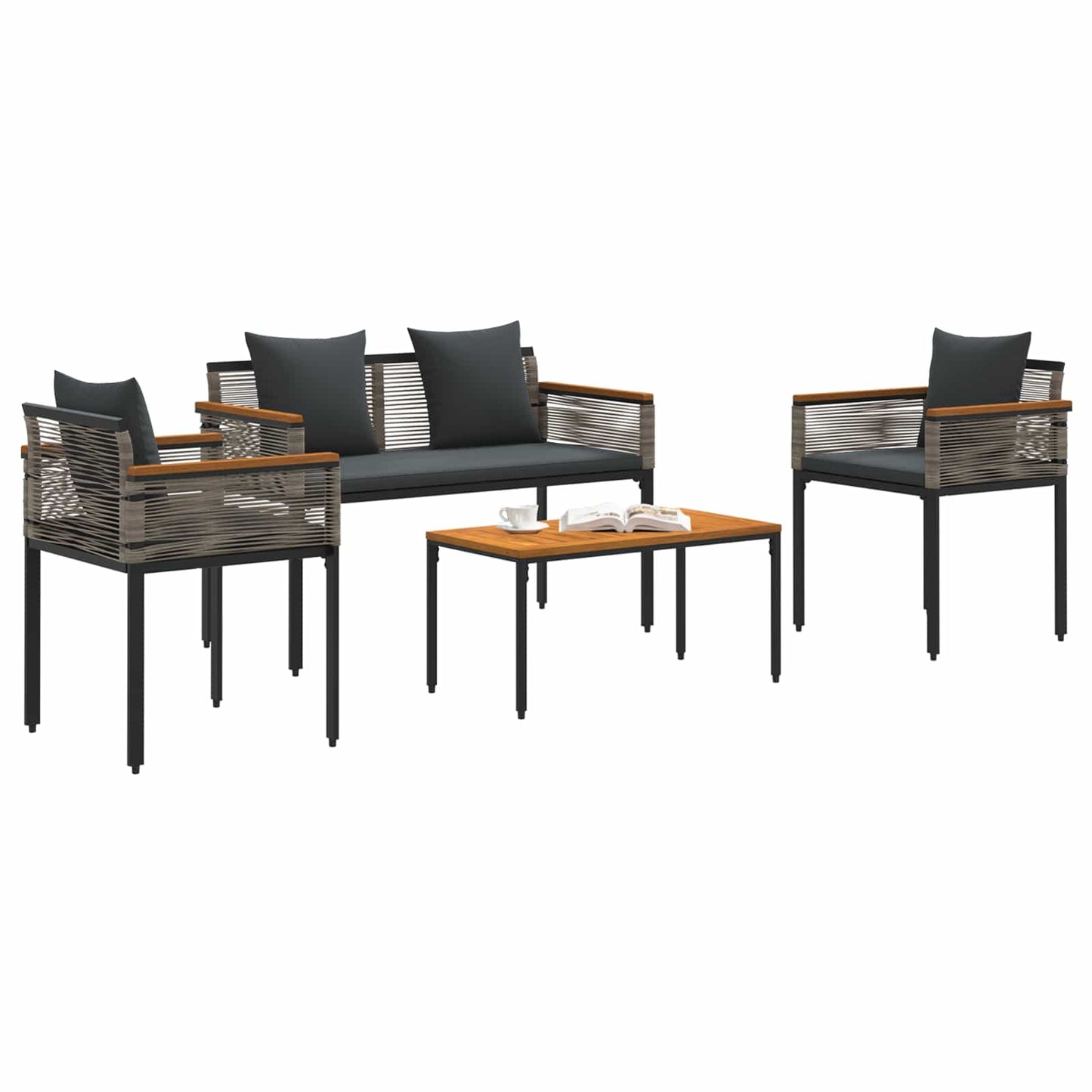 Buitenmeubelset met kussen Grijs en Donkergrijs poly rattan is nu te koop bij PeponiXL, paradijselijk wonen!