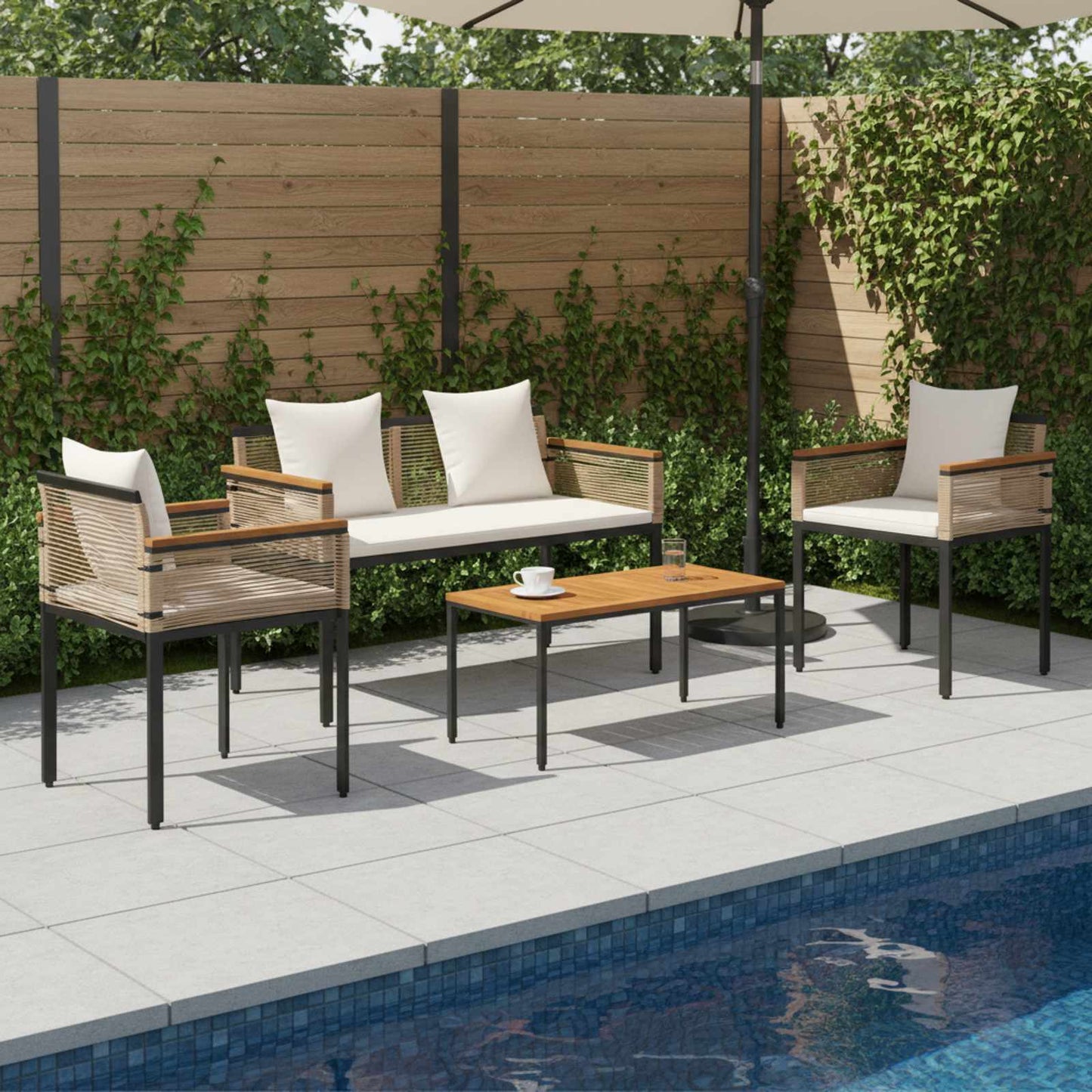 Buitenmeubelset met kussen Beige en Crème Wit poly rattan is nu te koop bij PeponiXL, paradijselijk wonen!