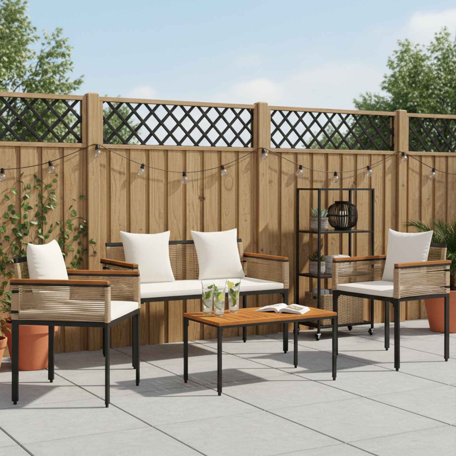 Buitenmeubelset met kussen Beige en Crème Wit poly rattan is nu te koop bij PeponiXL, paradijselijk wonen!