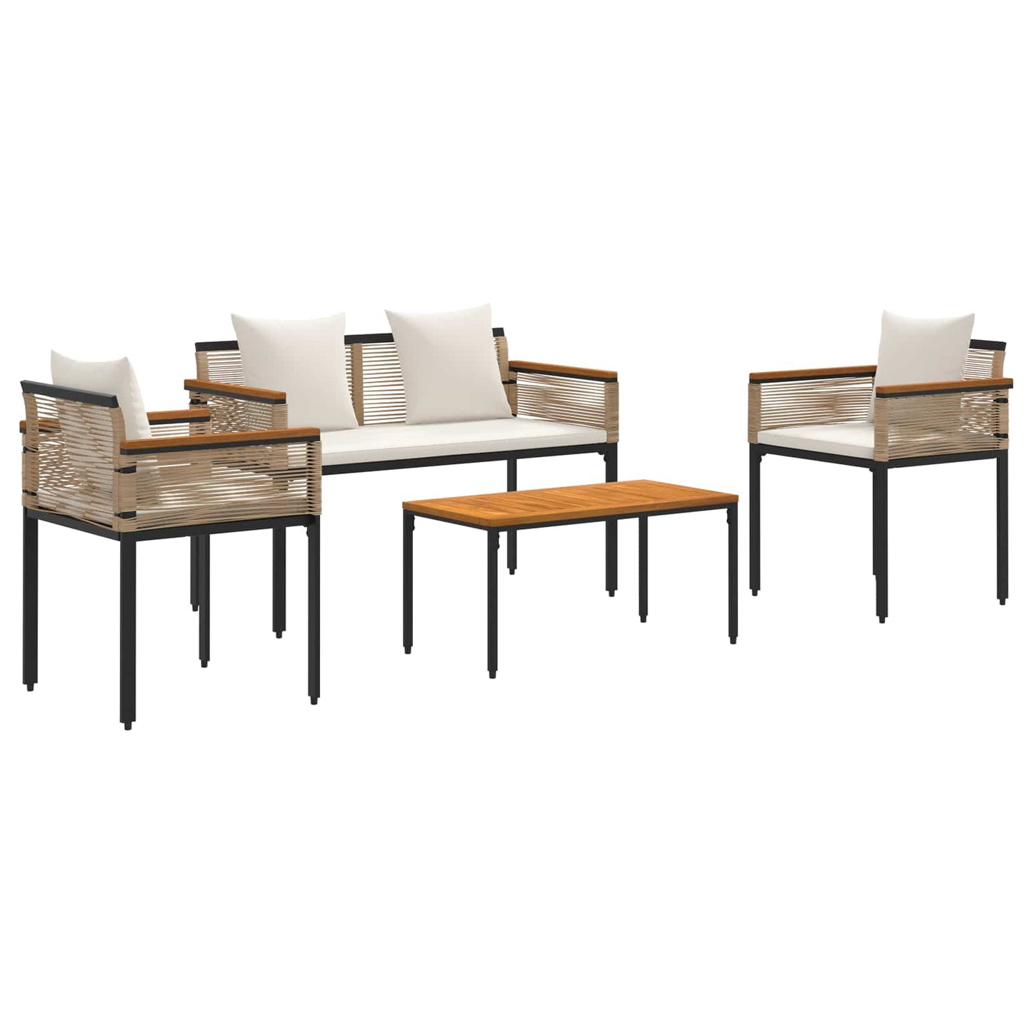 Buitenmeubelset met kussen Beige en Crème Wit poly rattan is nu te koop bij PeponiXL, paradijselijk wonen!