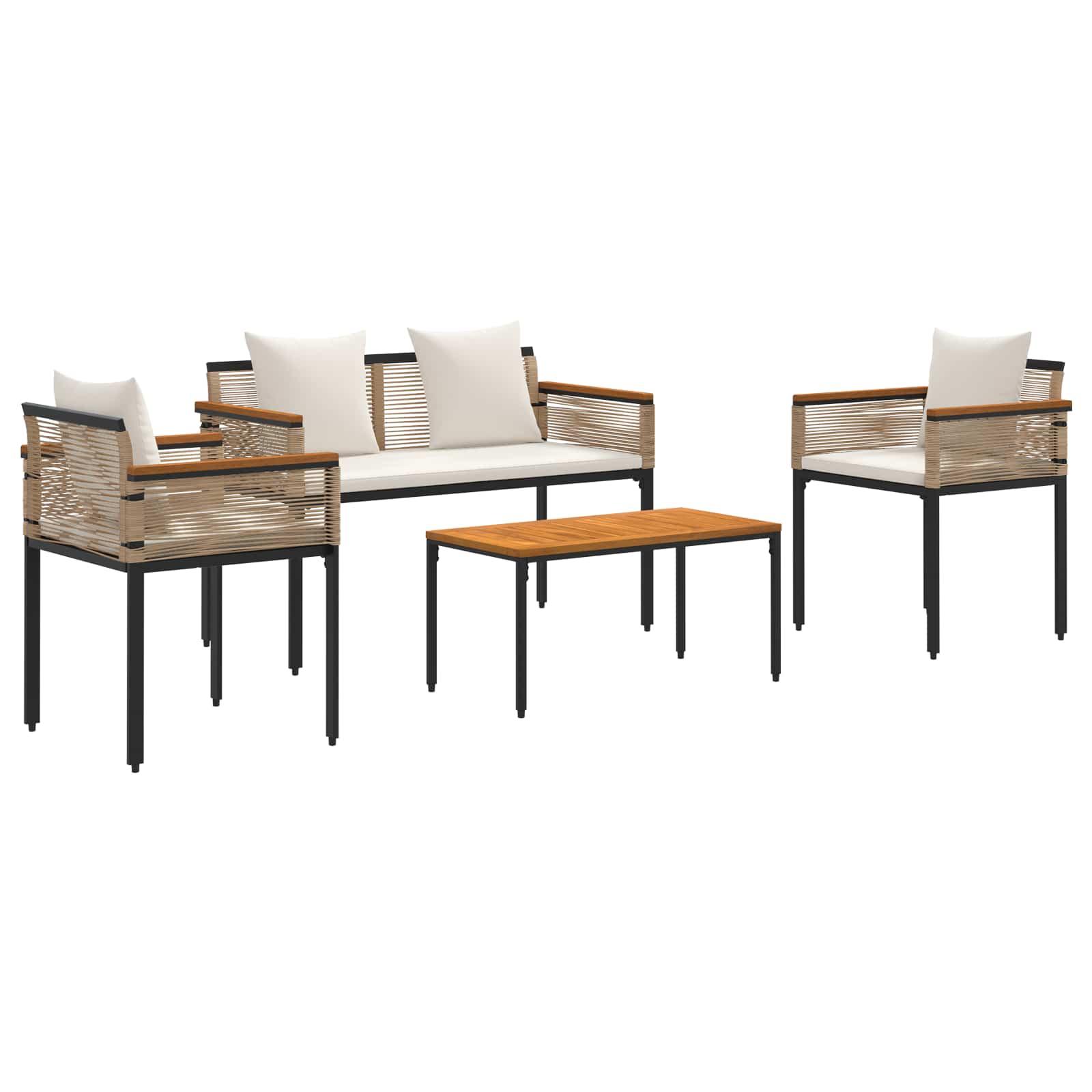 Buitenmeubelset met kussen Beige en Crème Wit poly rattan is nu te koop bij PeponiXL, paradijselijk wonen!