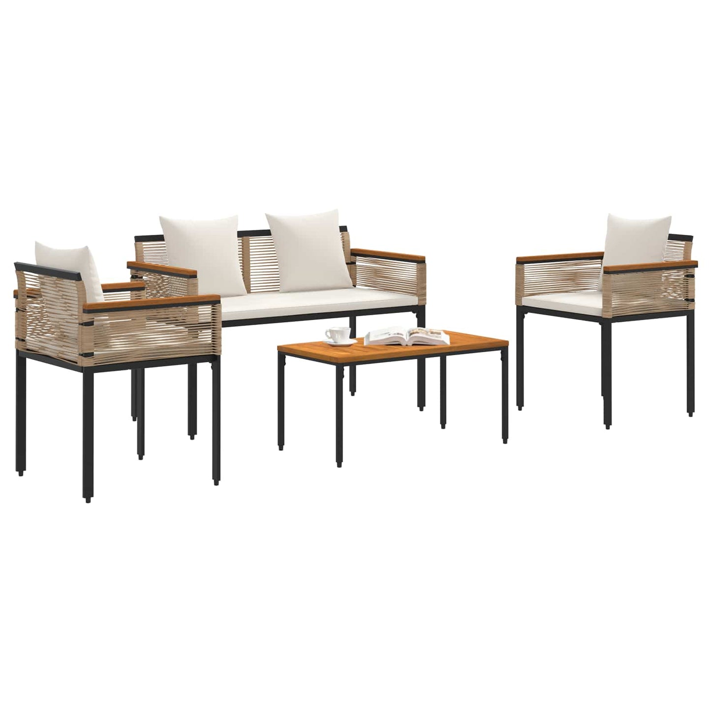 Buitenmeubelset met kussen Beige en Crème Wit poly rattan is nu te koop bij PeponiXL, paradijselijk wonen!