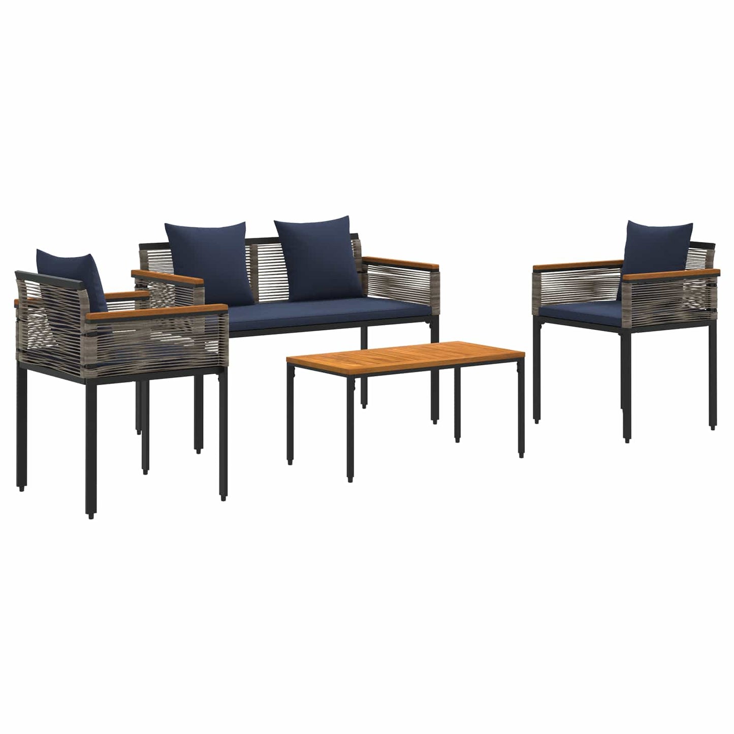Buitenmeubelset met kussen Grijs en Marineblauw poly rattan is nu te koop bij PeponiXL, paradijselijk wonen!