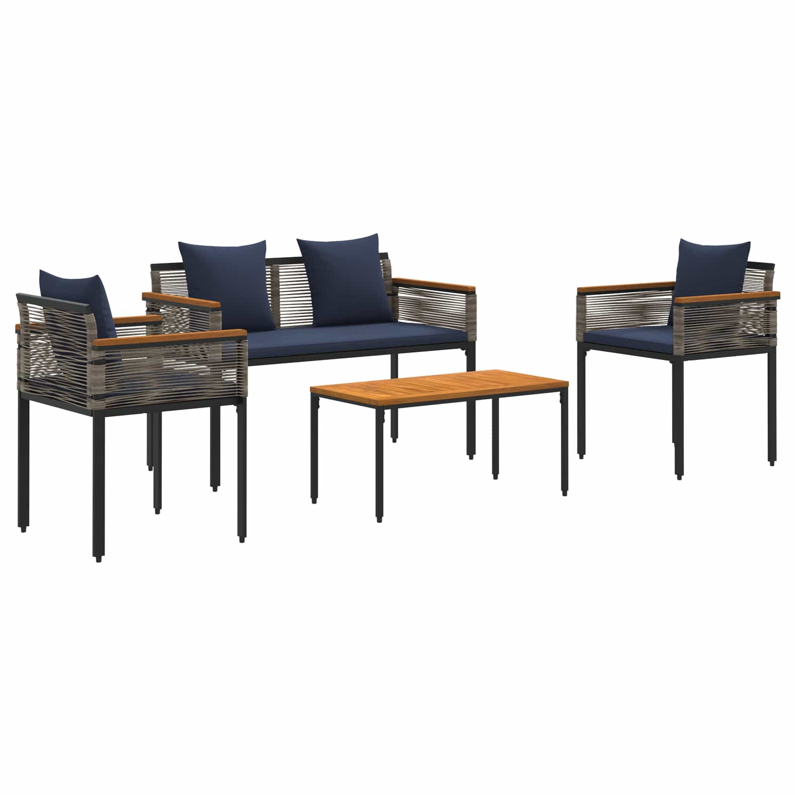 Buitenmeubelset met kussen Grijs en Marineblauw poly rattan is nu te koop bij PeponiXL, paradijselijk wonen!