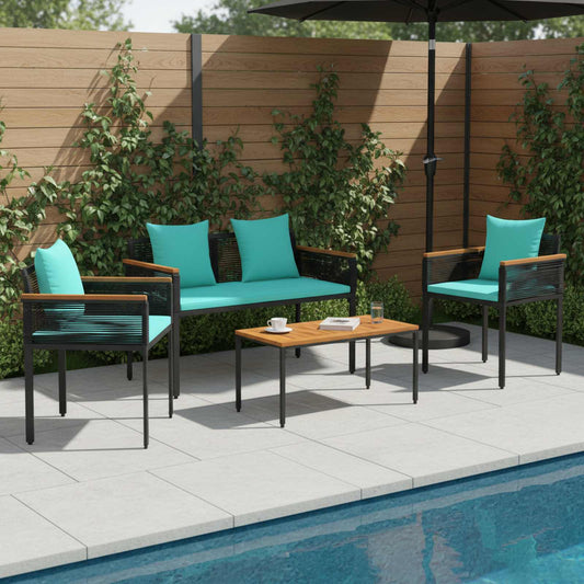 Buitenmeubelset met kussen Zwart en Turquoise poly rattan is nu te koop bij PeponiXL, paradijselijk wonen!