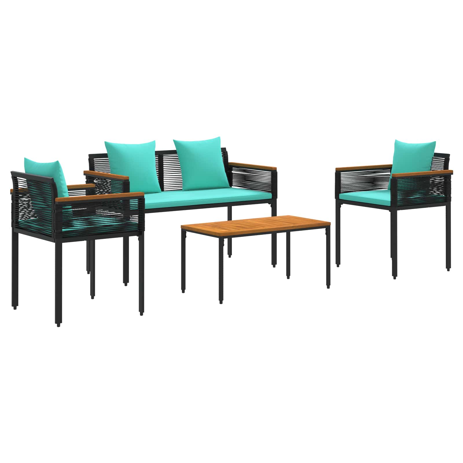 Buitenmeubelset met kussen Zwart en Turquoise PE Rattan is nu te koop bij PeponiXL, paradijselijk wonen!