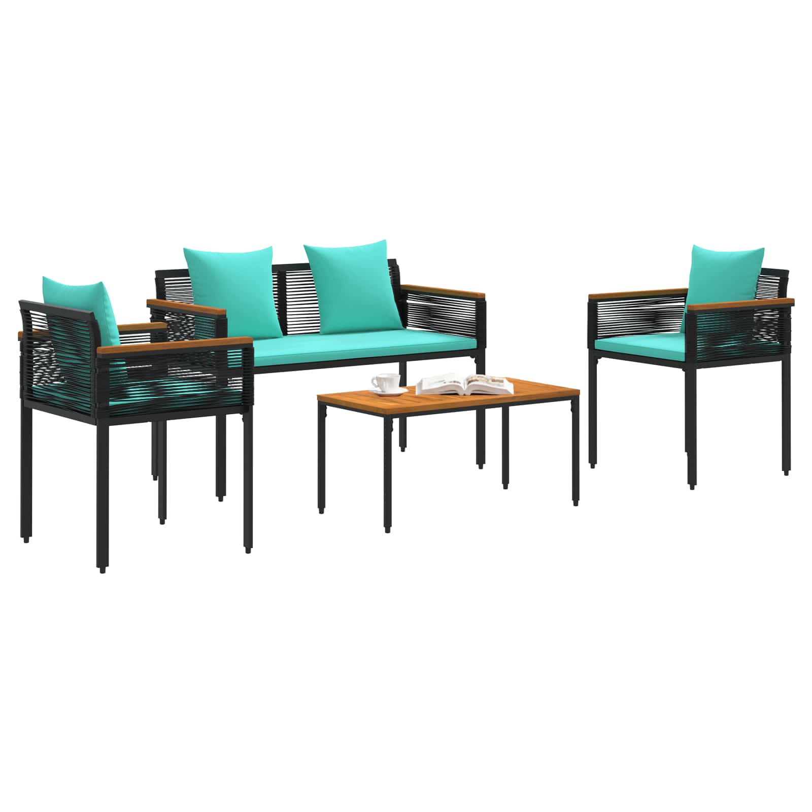 Buitenmeubelset met kussen Zwart en Turquoise PE Rattan is nu te koop bij PeponiXL, paradijselijk wonen!