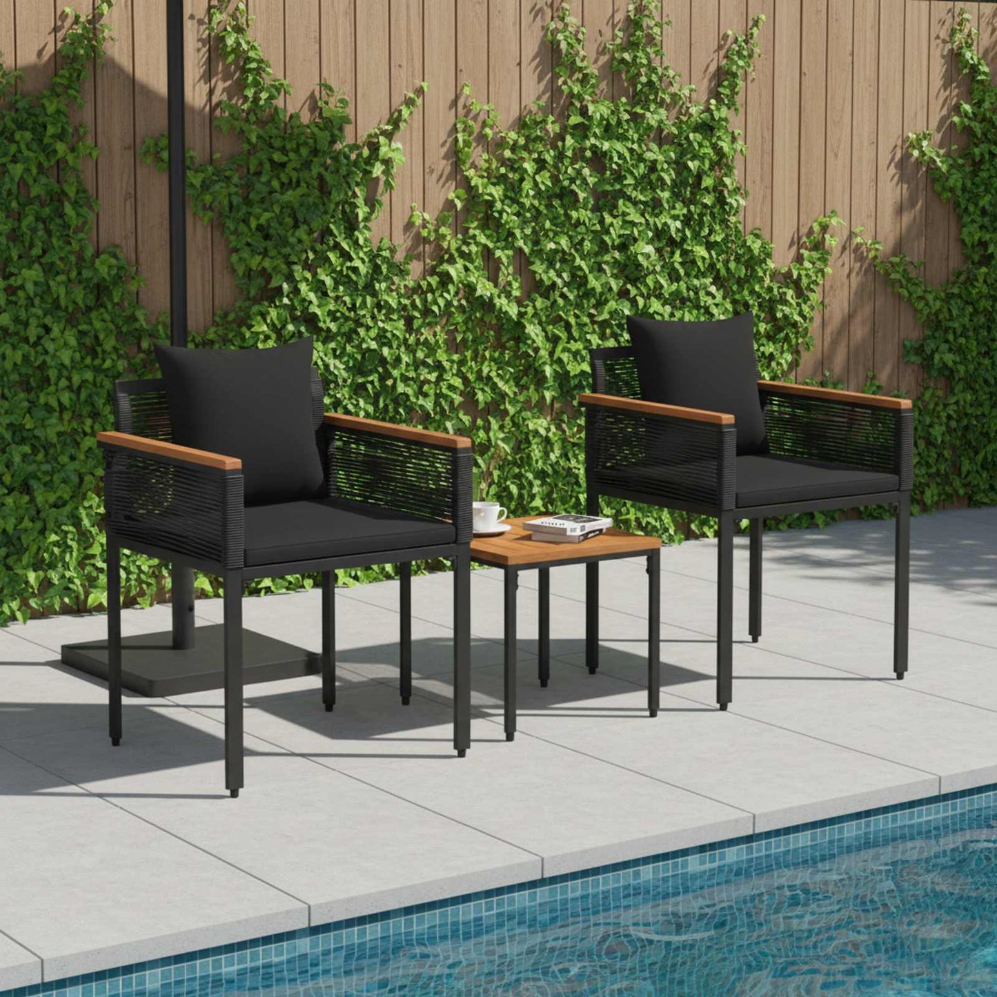 Buitenmeubelset met kussen Zwart poly rattan is nu te koop bij PeponiXL, paradijselijk wonen!