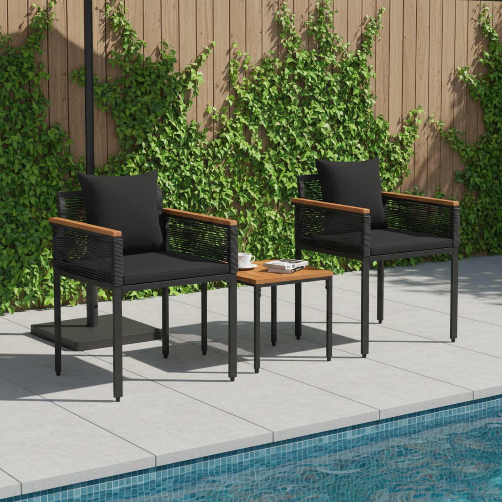 Buitenmeubelset met kussen Zwart poly rattan is nu te koop bij PeponiXL, paradijselijk wonen!