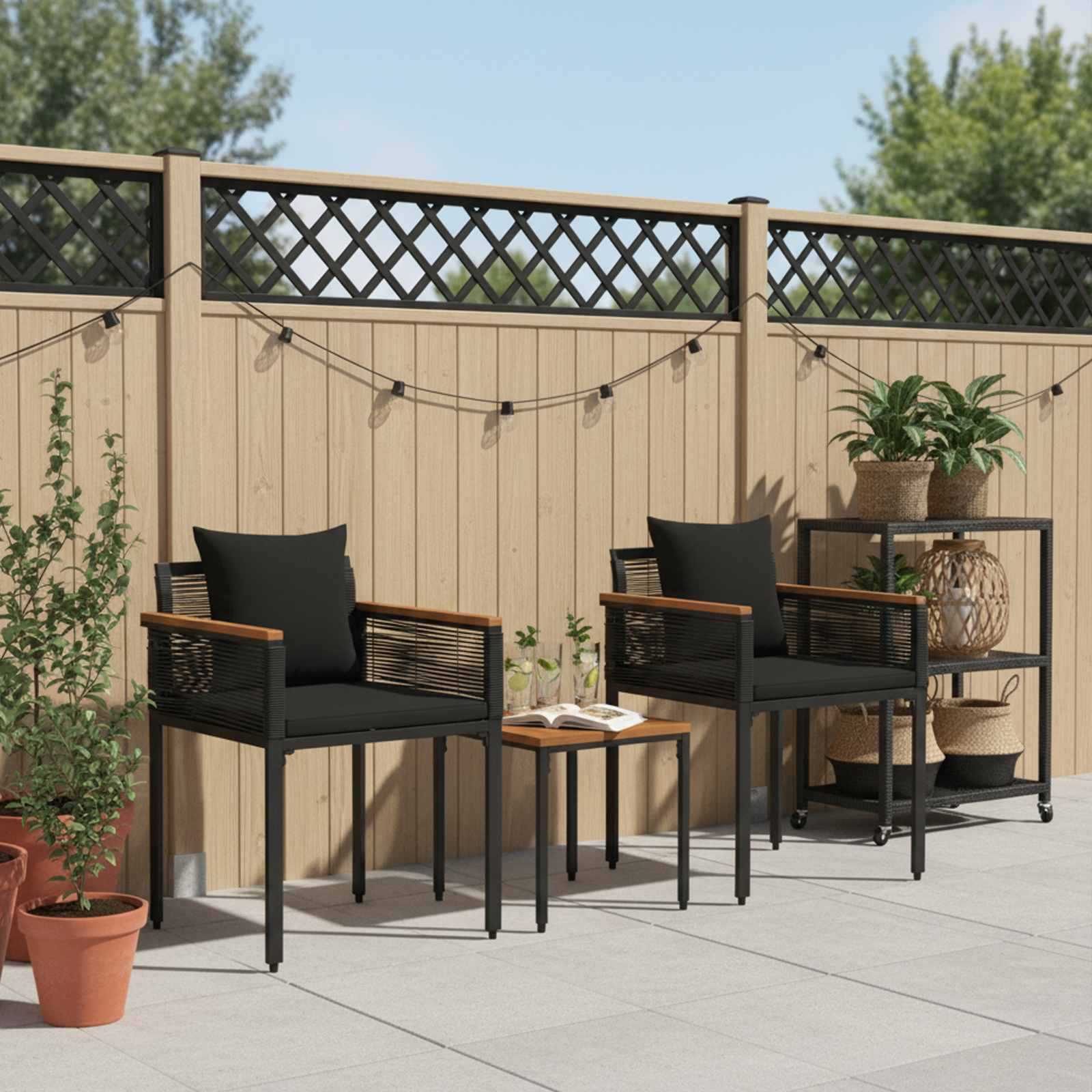 Buitenmeubelset met kussen Zwart poly rattan is nu te koop bij PeponiXL, paradijselijk wonen!
