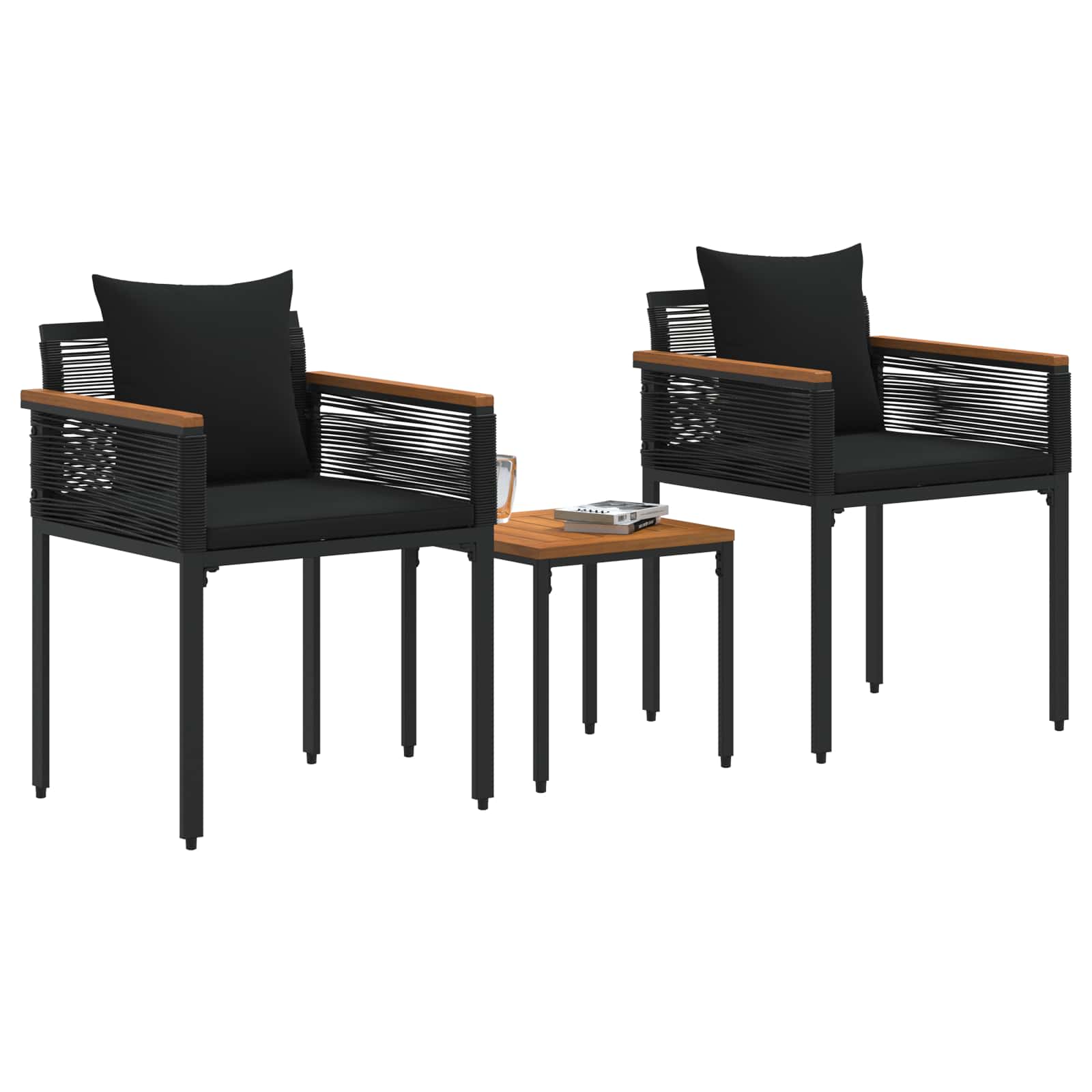 Buitenmeubelset met kussen Zwart poly rattan is nu te koop bij PeponiXL, paradijselijk wonen!