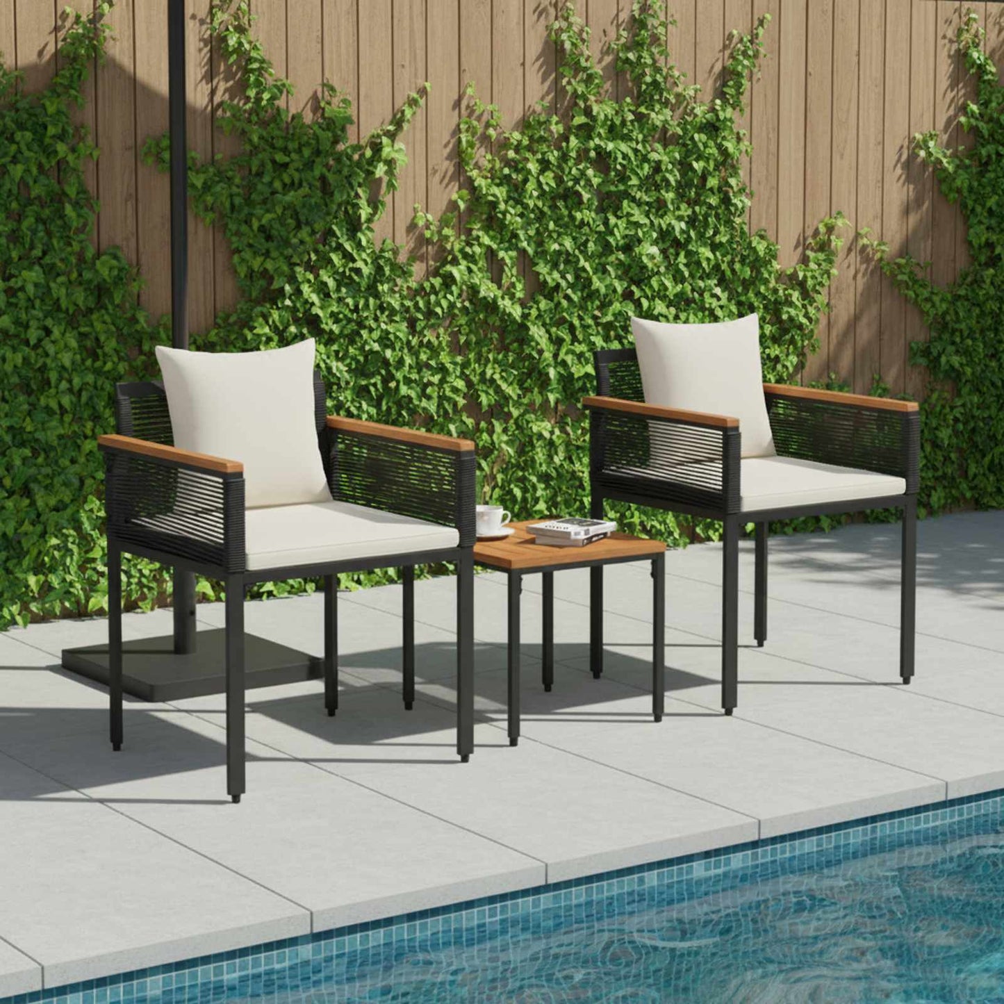 Buitenmeubelset met kussen Zwart en Cream Wit poly rattan is nu te koop bij PeponiXL, paradijselijk wonen!