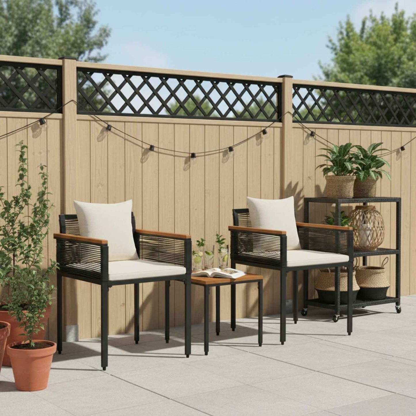 Buitenmeubelset met kussen Zwart en Cream Wit poly rattan is nu te koop bij PeponiXL, paradijselijk wonen!