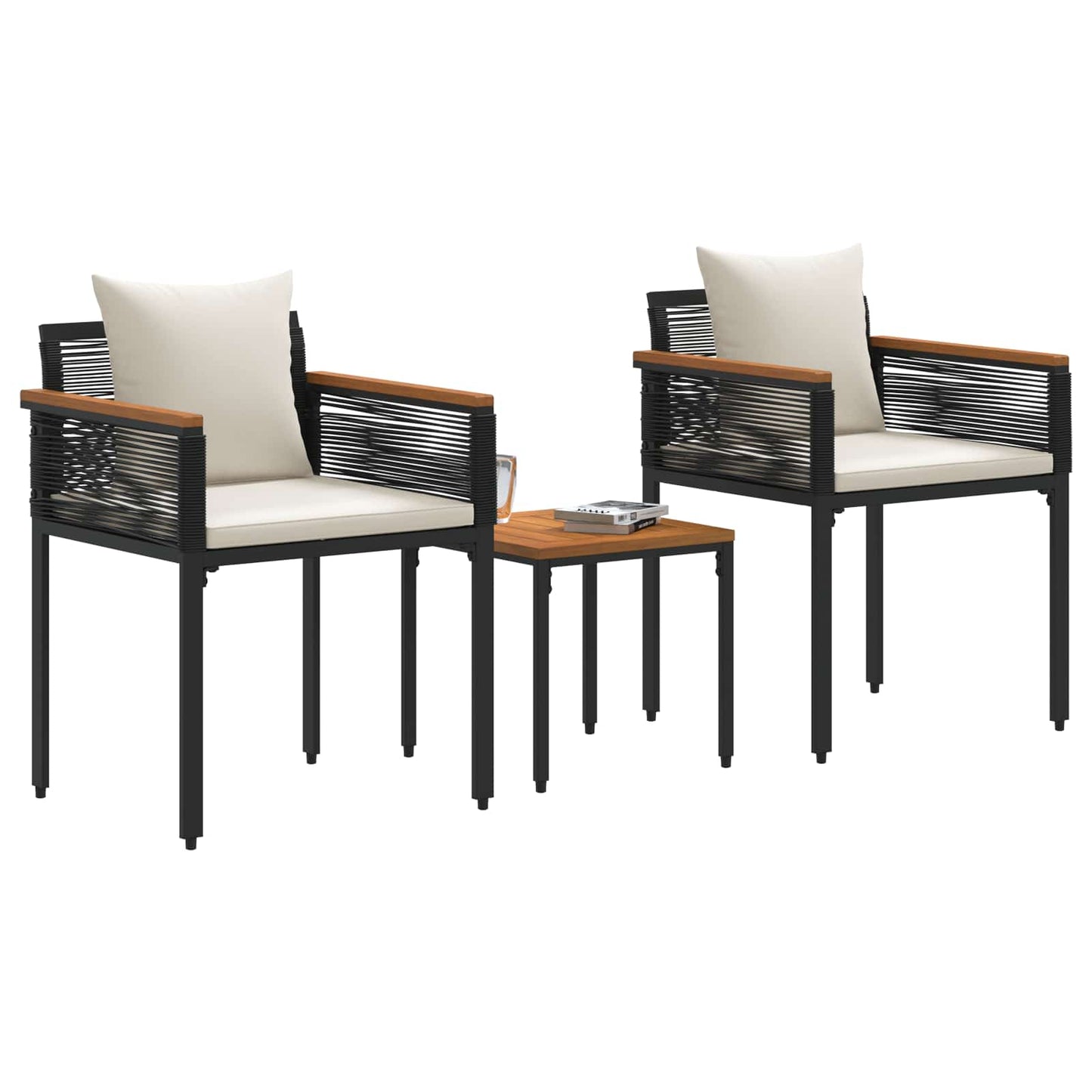 Buitenmeubelset met kussen Zwart en Cream Wit poly rattan is nu te koop bij PeponiXL, paradijselijk wonen!