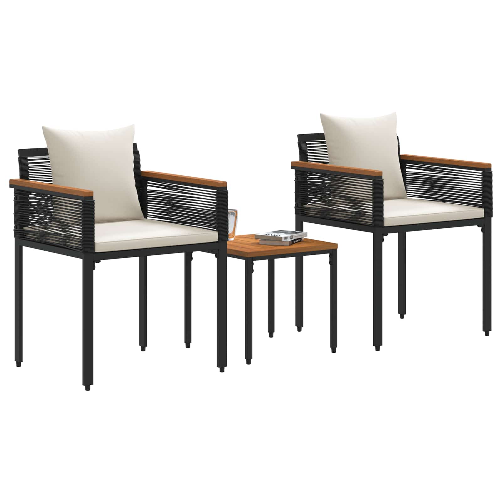 Buitenmeubelset met kussen Zwart en Cream Wit poly rattan is nu te koop bij PeponiXL, paradijselijk wonen!