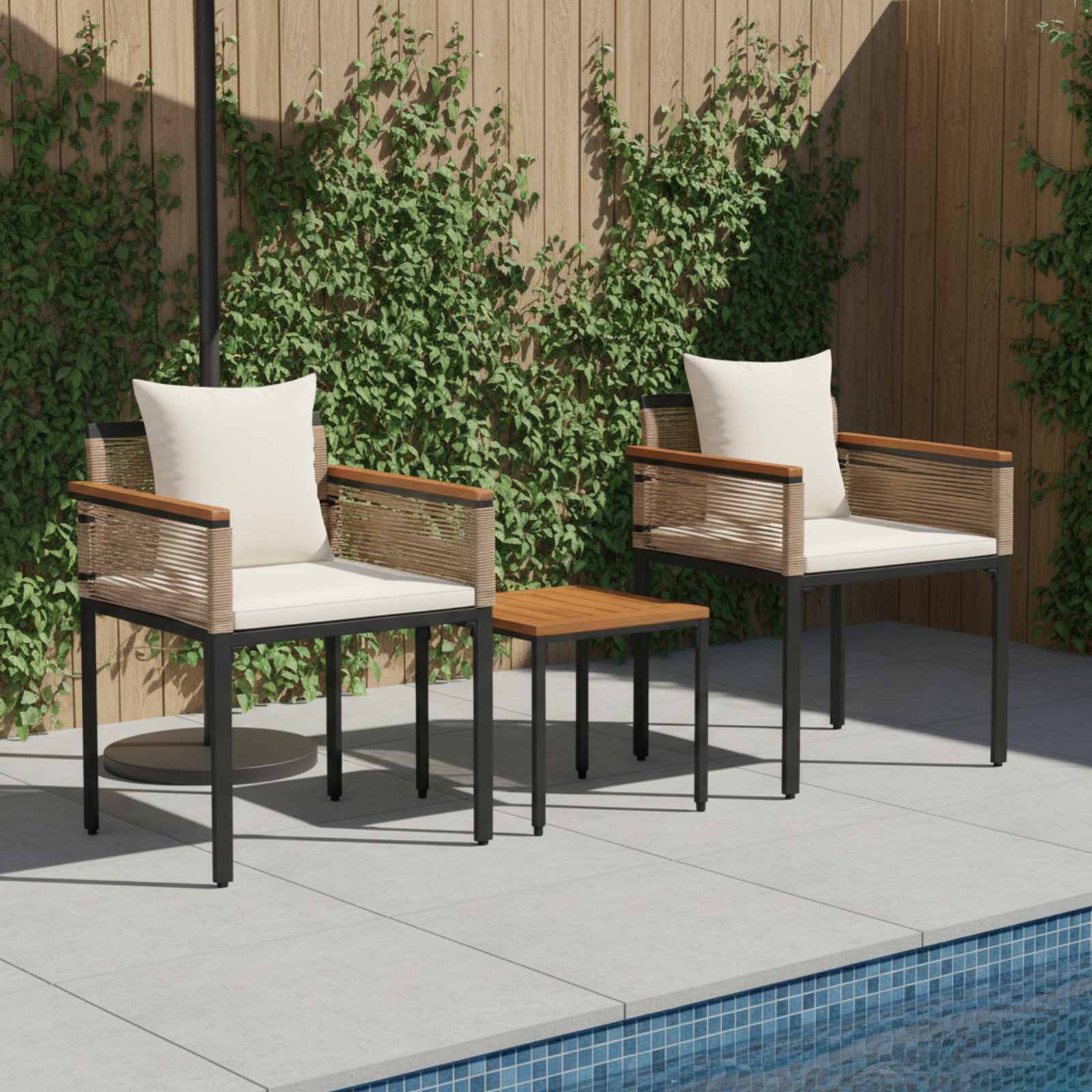 Buitenmeubelset met kussen Beige en Crème Wit poly rattan is nu te koop bij PeponiXL, paradijselijk wonen!